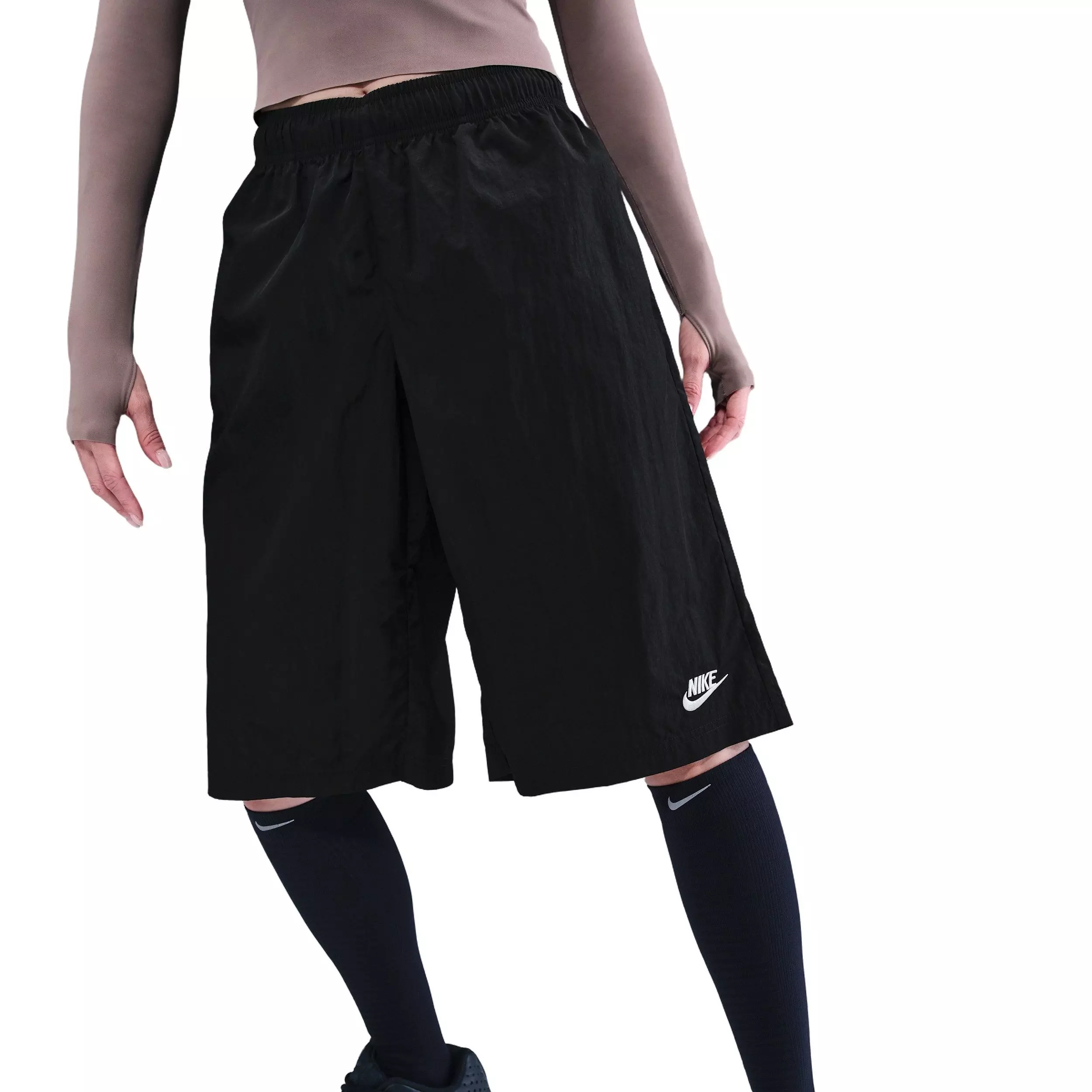 Nike Women's Sportswear Mid-Rise Loose Knee-Length Shorts - BLACK/OFF-WHITE