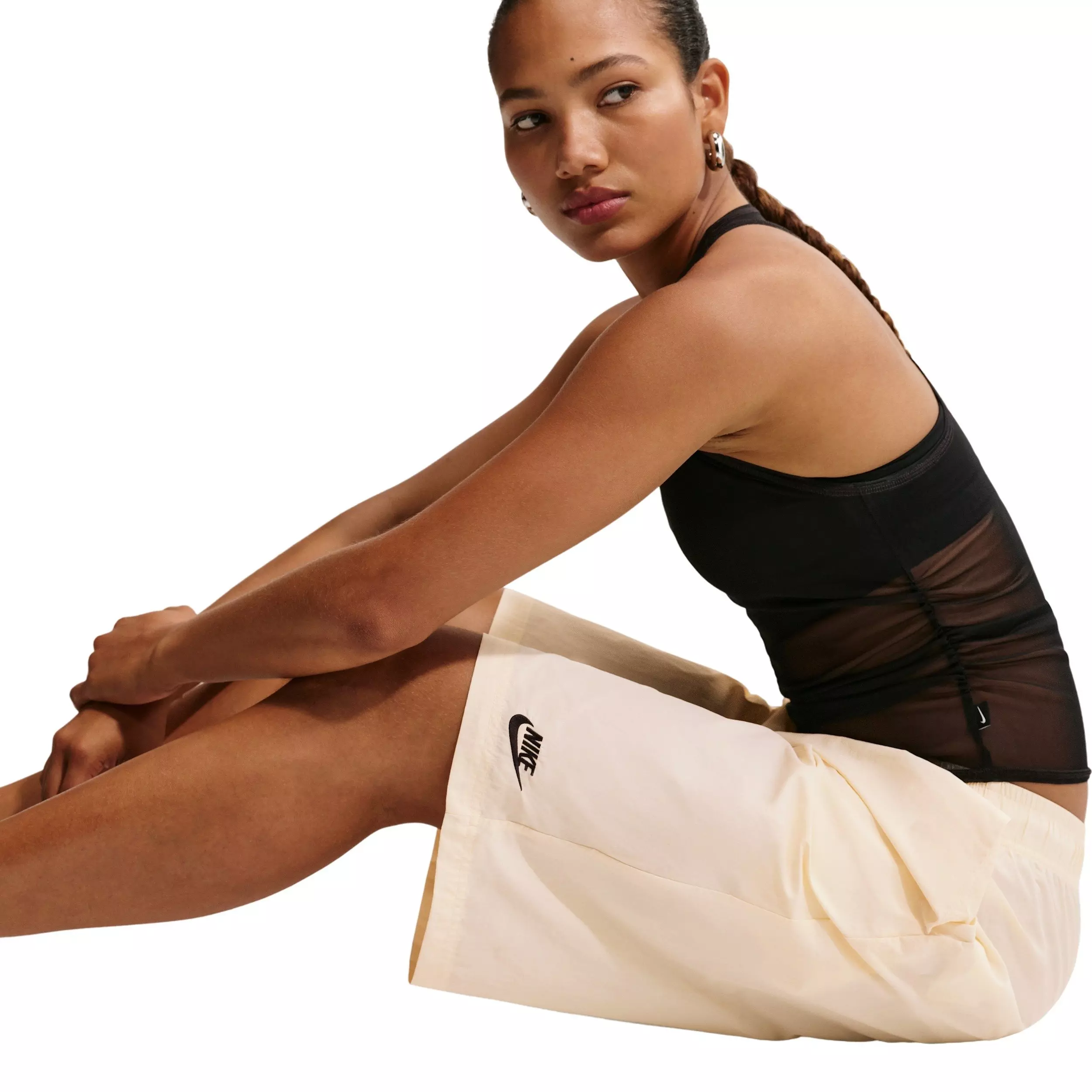 Nike Women's Sportswear Mid-Rise Loose Knee-Length Shorts - OFF-WHITE/BLACK