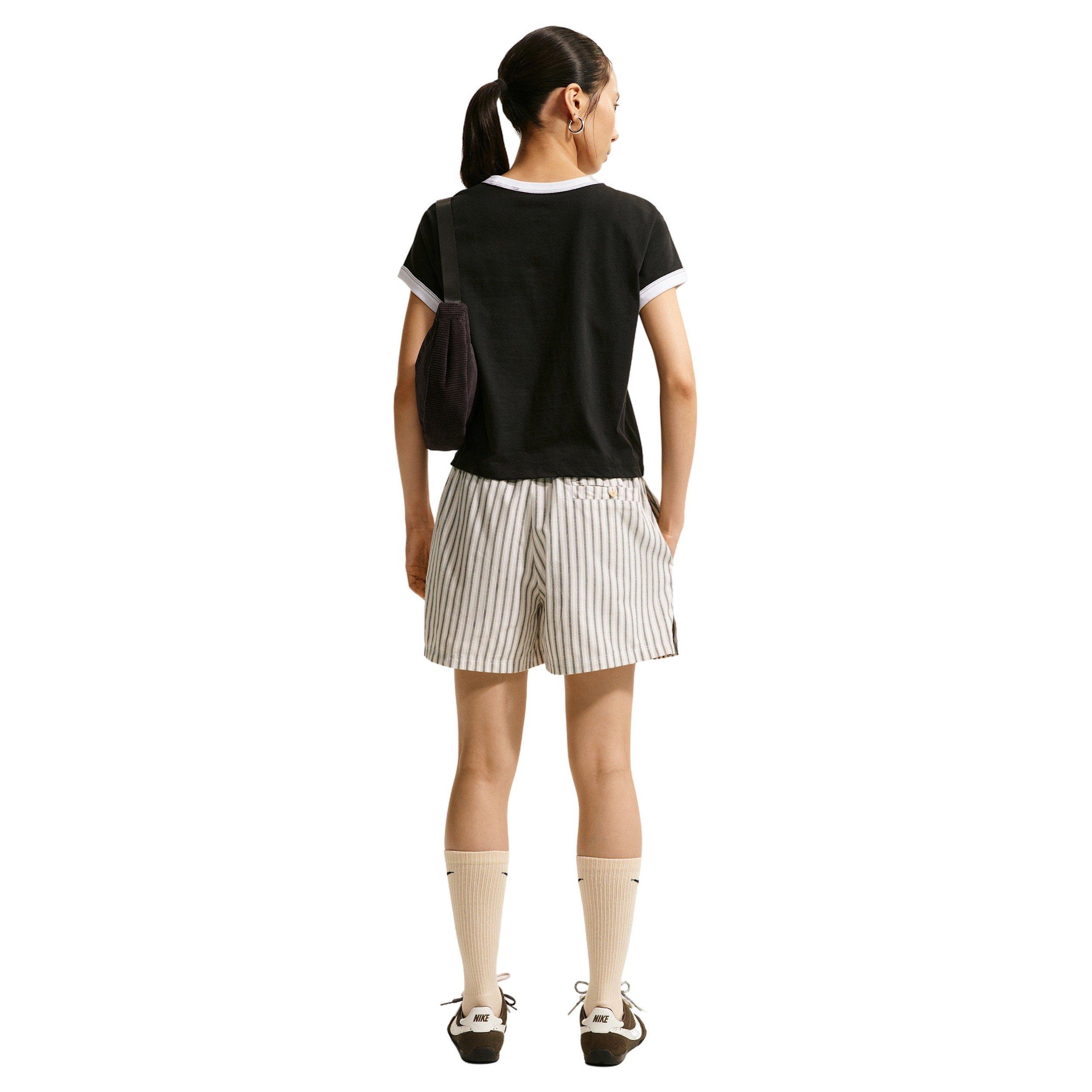 Nike Women's Sportswear Chill Poplin Loose Mid-Rise Stripe Shorts - TAN/BLACK