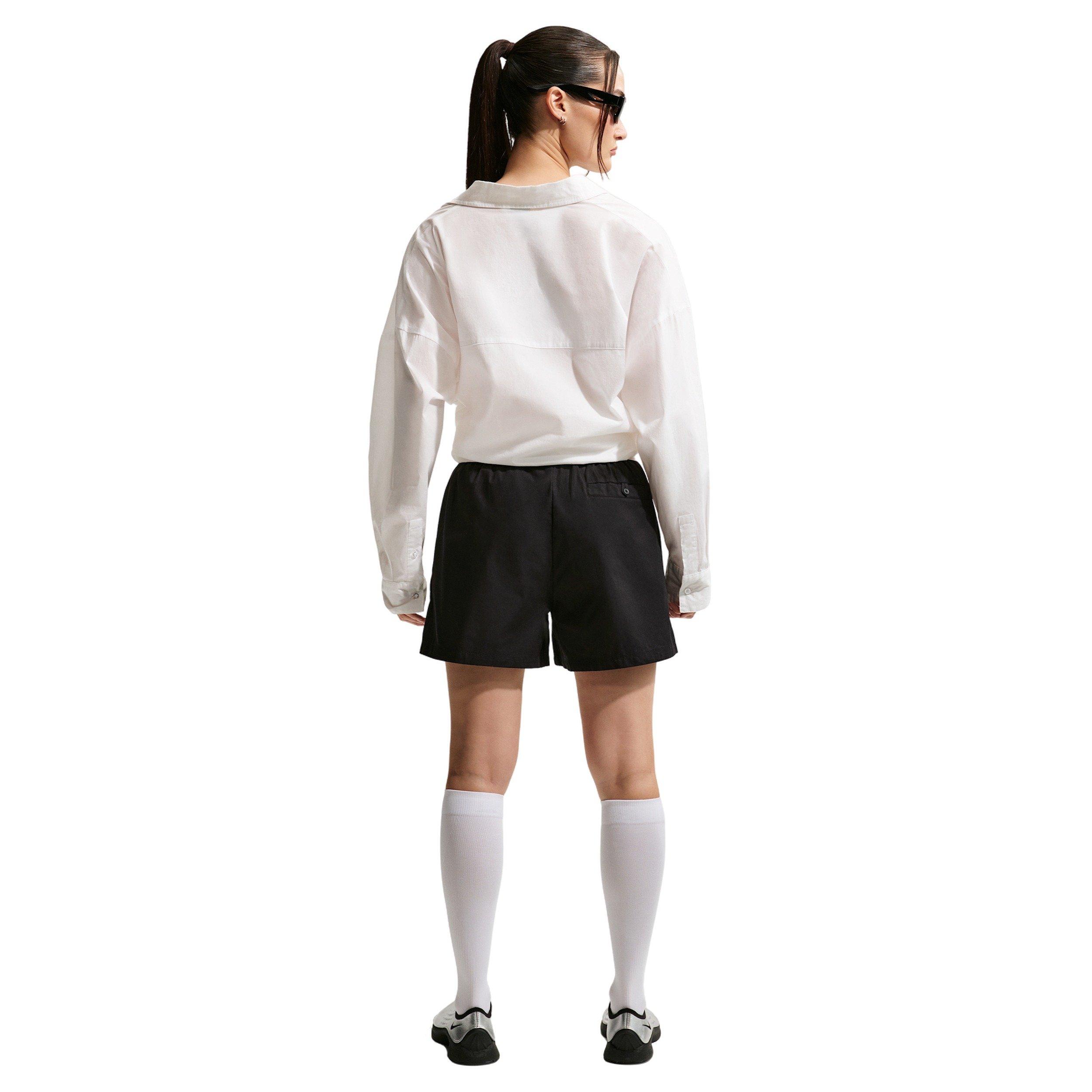 Nike Women's Sportswear Chill Poplin Loose Mid-Rise Shorts - Black/White - BLACK/WHITE Thumbnail View 2