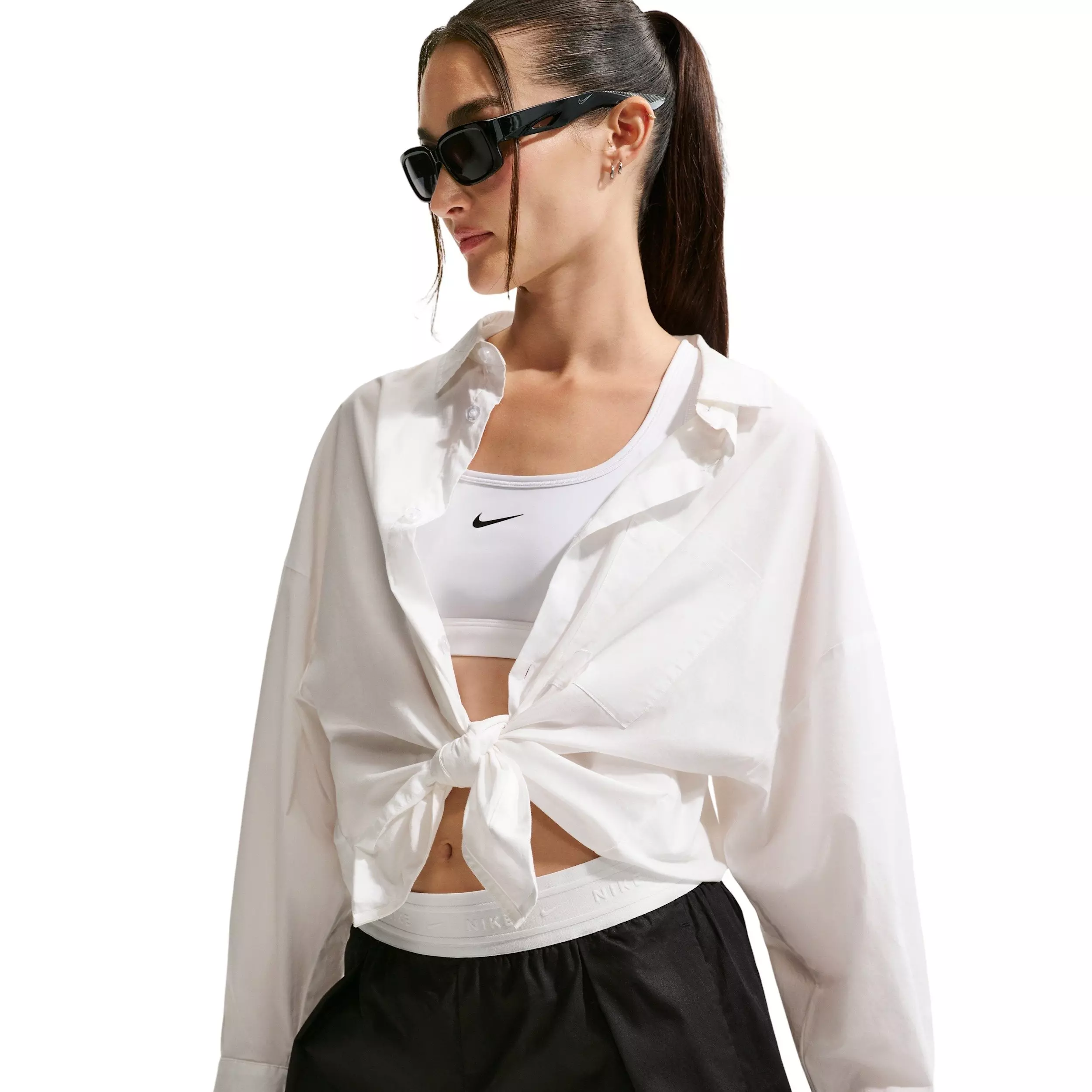 Nike Women's Sportswear Chill Poplin Loose Mid-Rise Shorts - Black/White - BLACK/WHITE