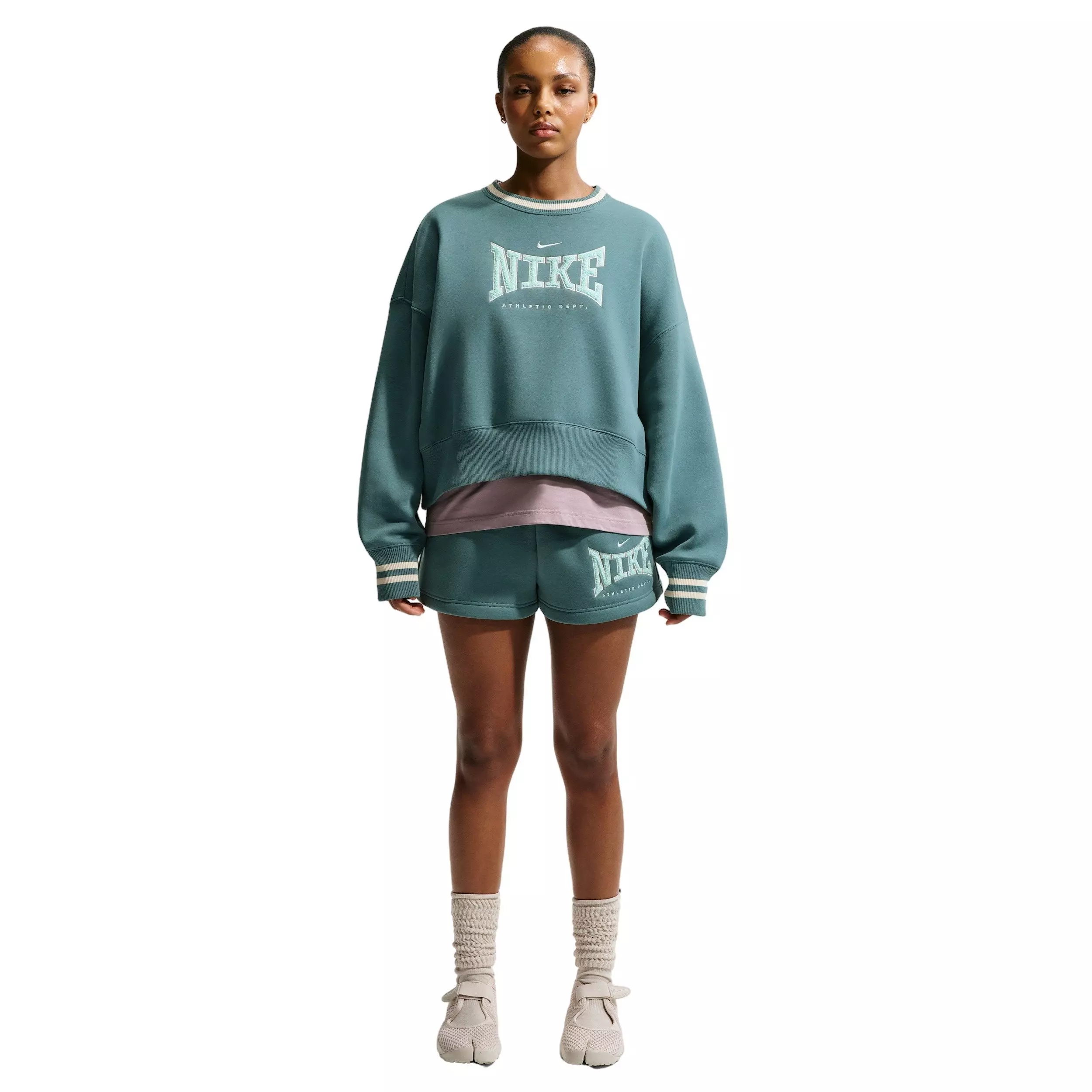 Nike Women's Sportswear Phoenix Fleece High-Waisted 4" Shorts - GREY/GREEN