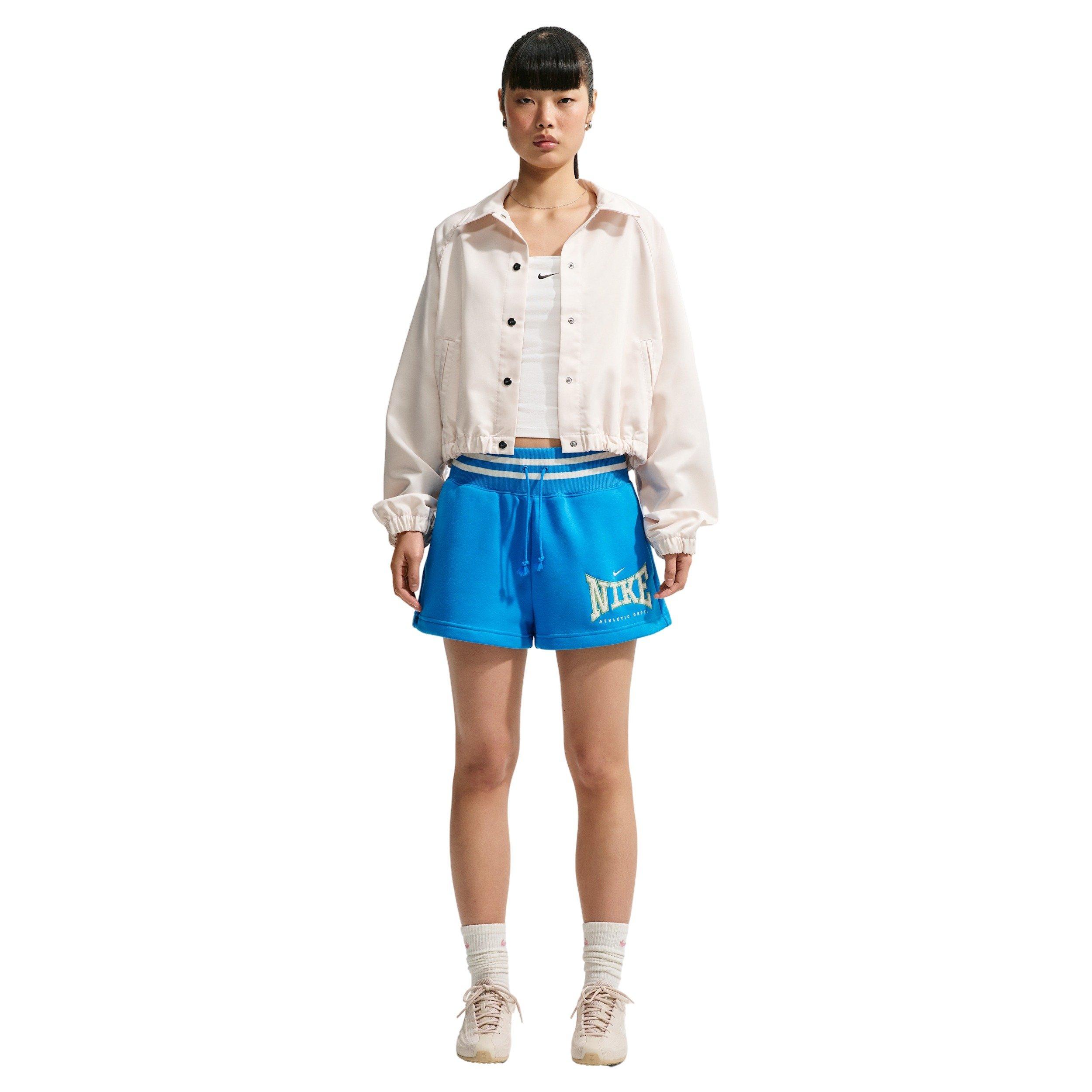 Nike Women's Sportswear Phoenix Fleece High-Waisted 4" Shorts - LT BLUE Thumbnail View 4