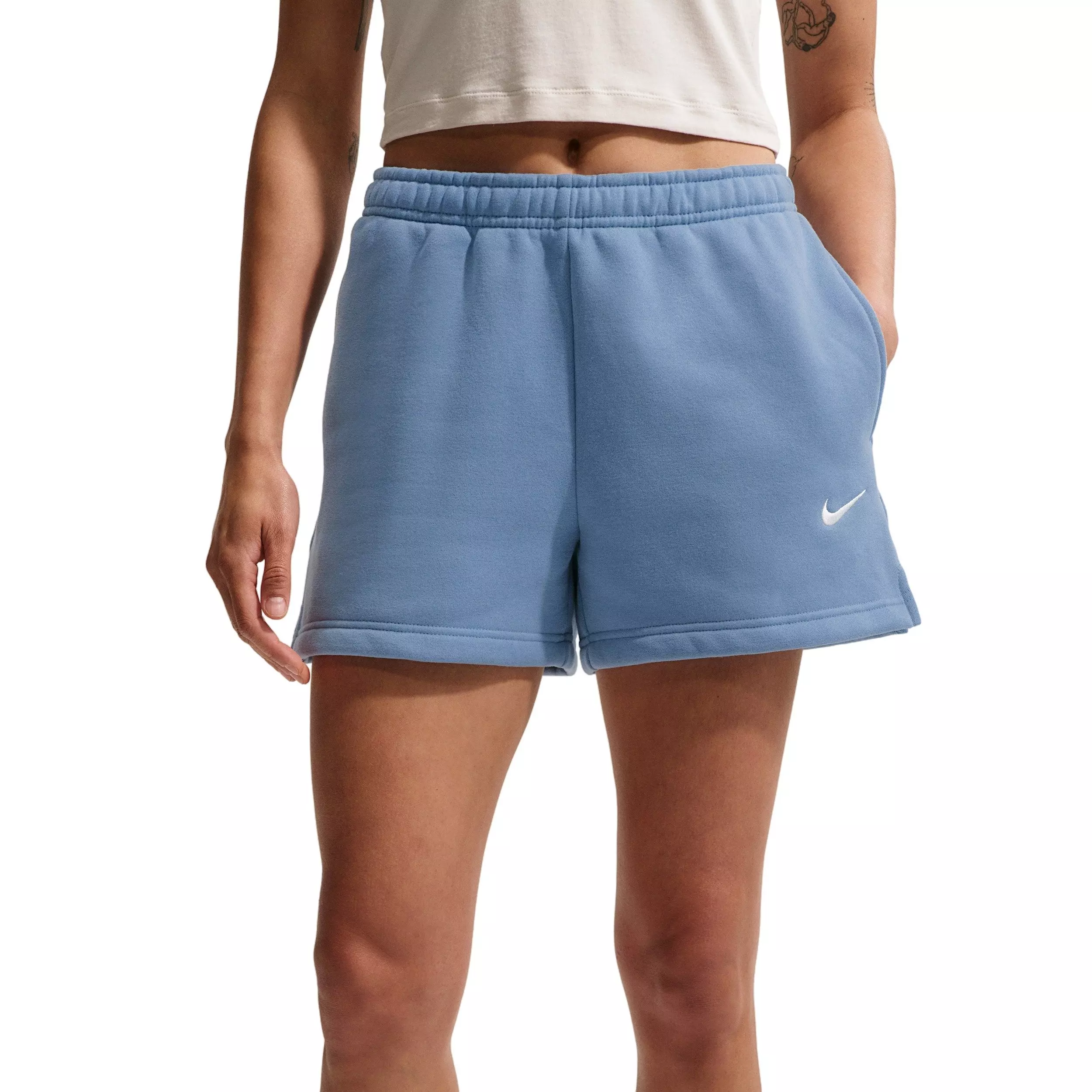 Nike Women's Studio Fleece Med-Weight Mid-Rise Shorts - BLUE