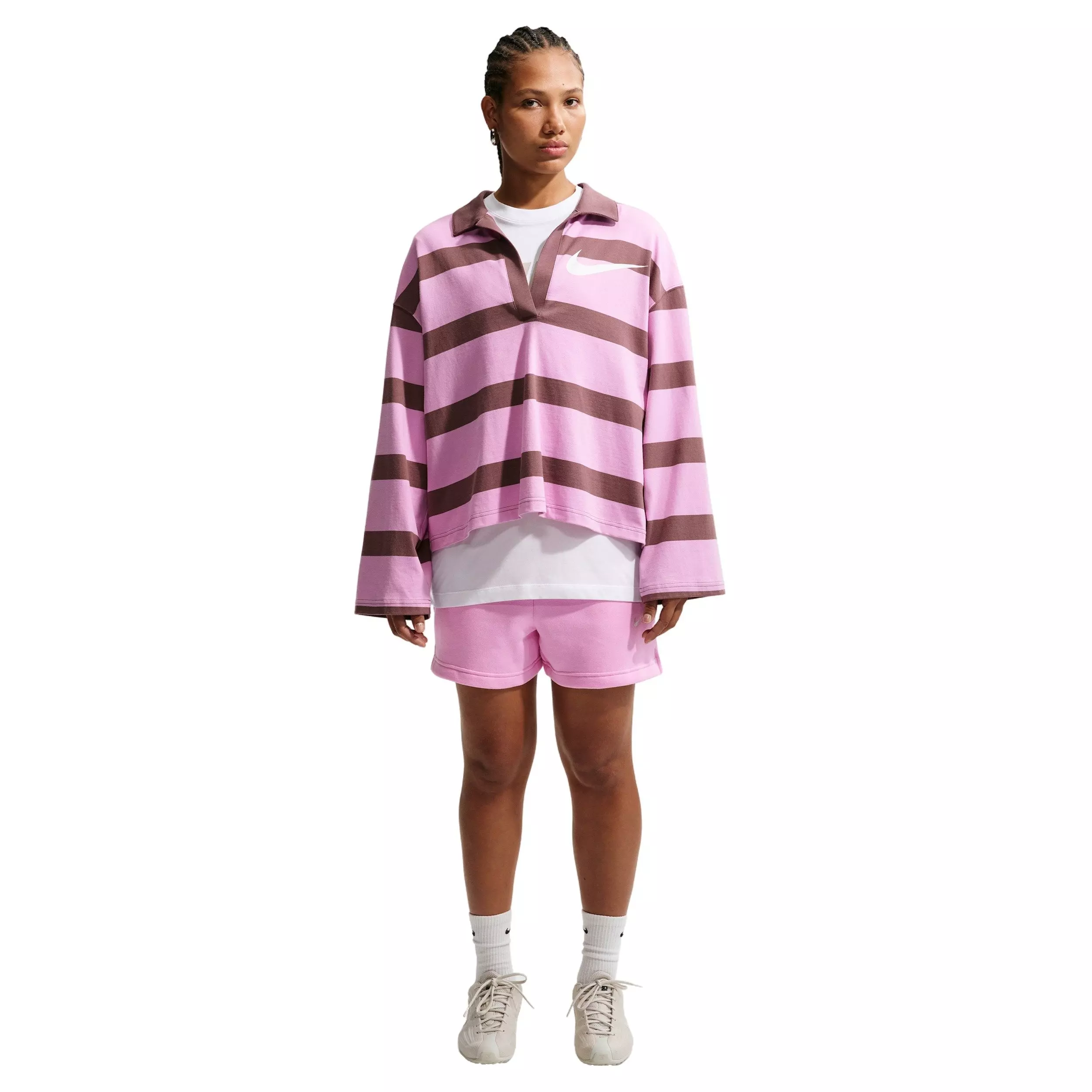 Nike Women's Studio Fleece Med-Weight Mid-Rise Shorts - PINK