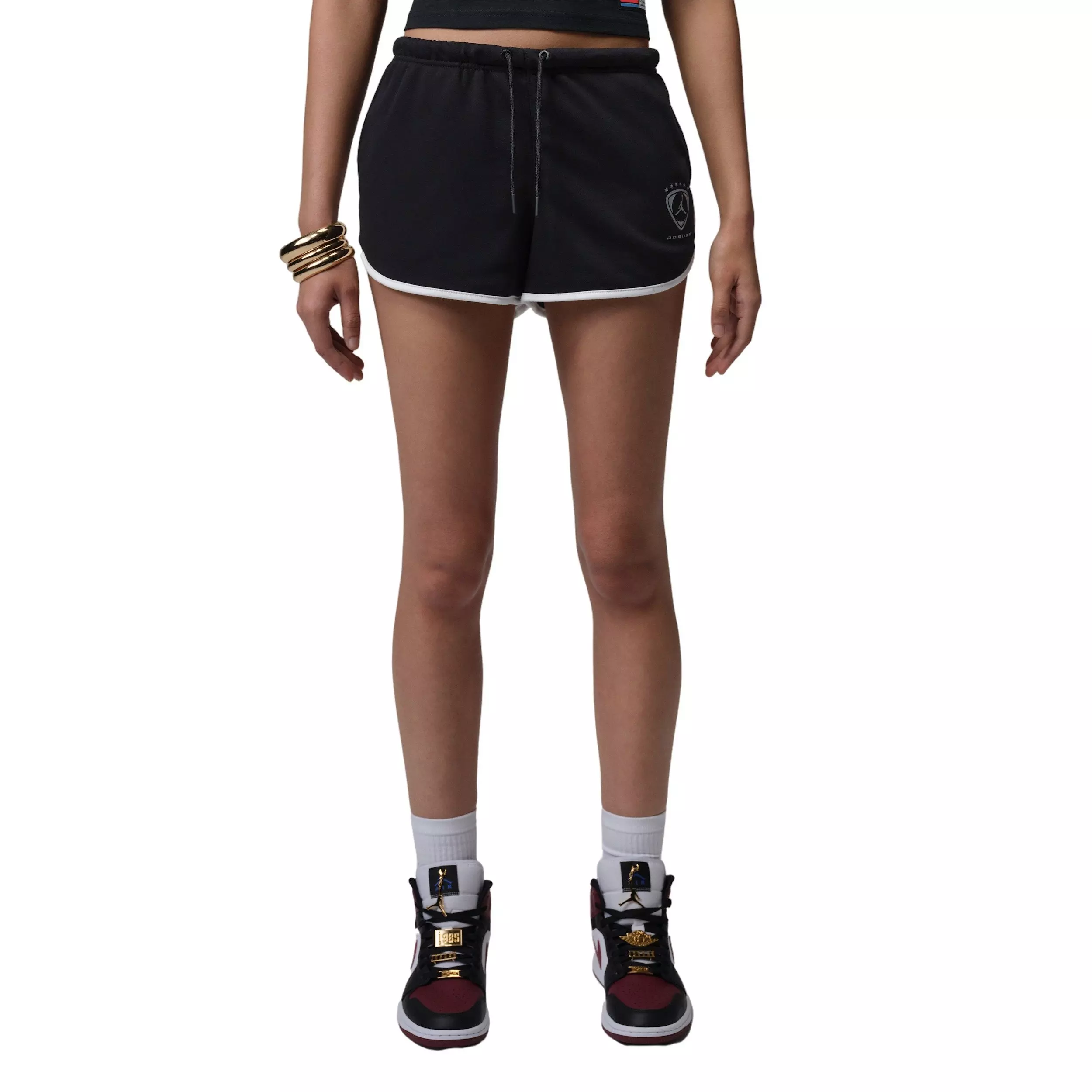Jordan Women's Brooklyn Fleece Graphic FC Shorts - BLACK/WHITE
