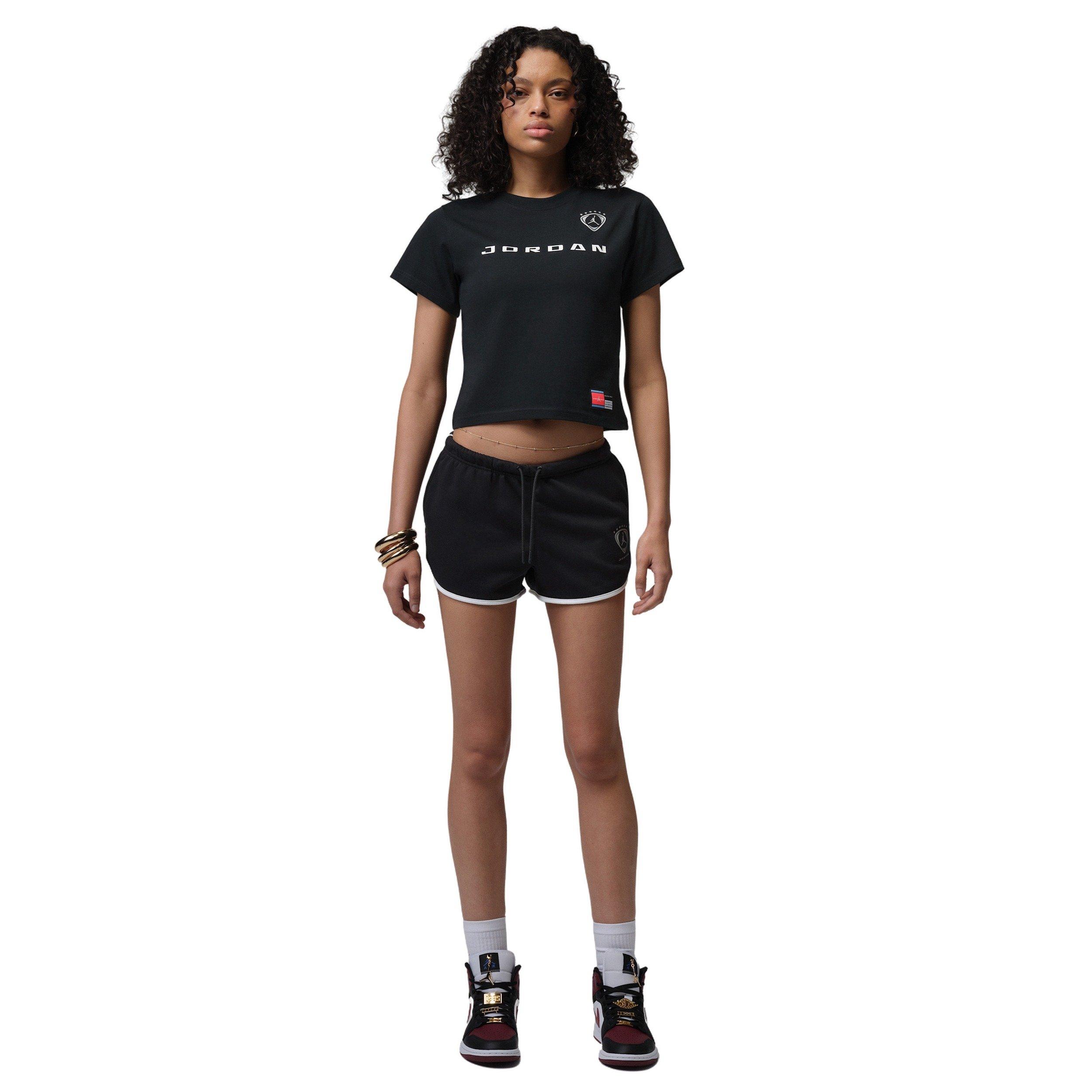 Jordan Women's Brooklyn Fleece Graphic FC Shorts - BLACK/WHITE Thumbnail View 6