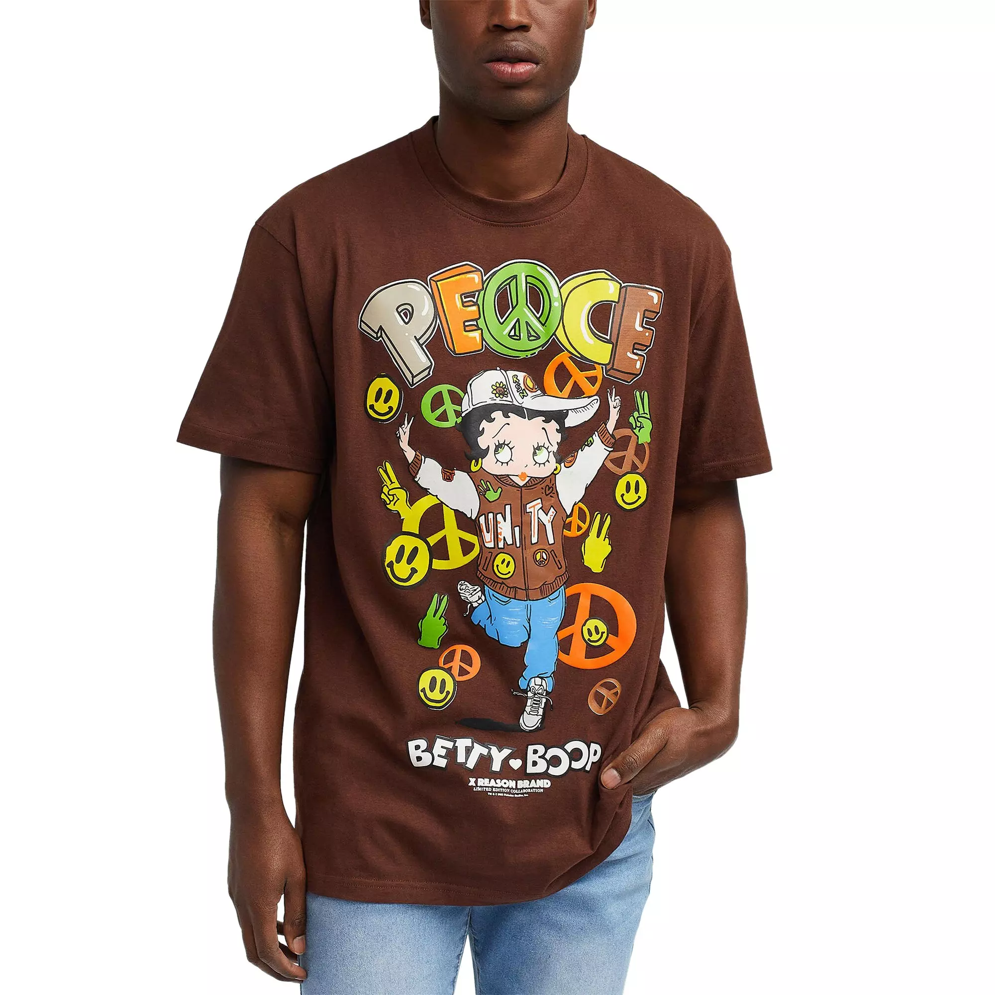 Reason Men's Betty Boop Peace Short Sleeve Tee - Brown - BROWN