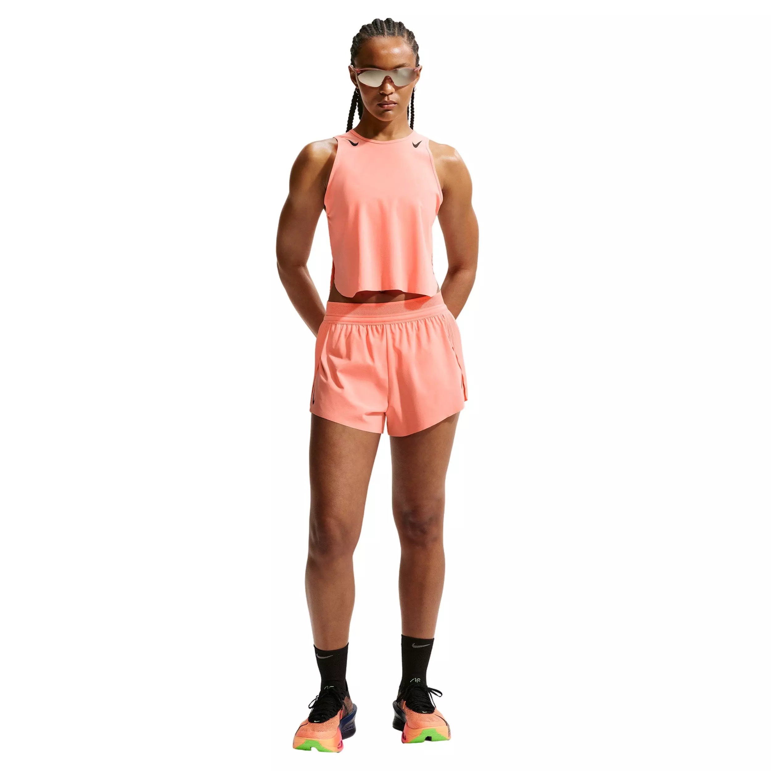 Nike Women's AeroSwift Dri-FIT ADV Cropped Running Tank Top - Orange/Black - ORANGE/BLACK