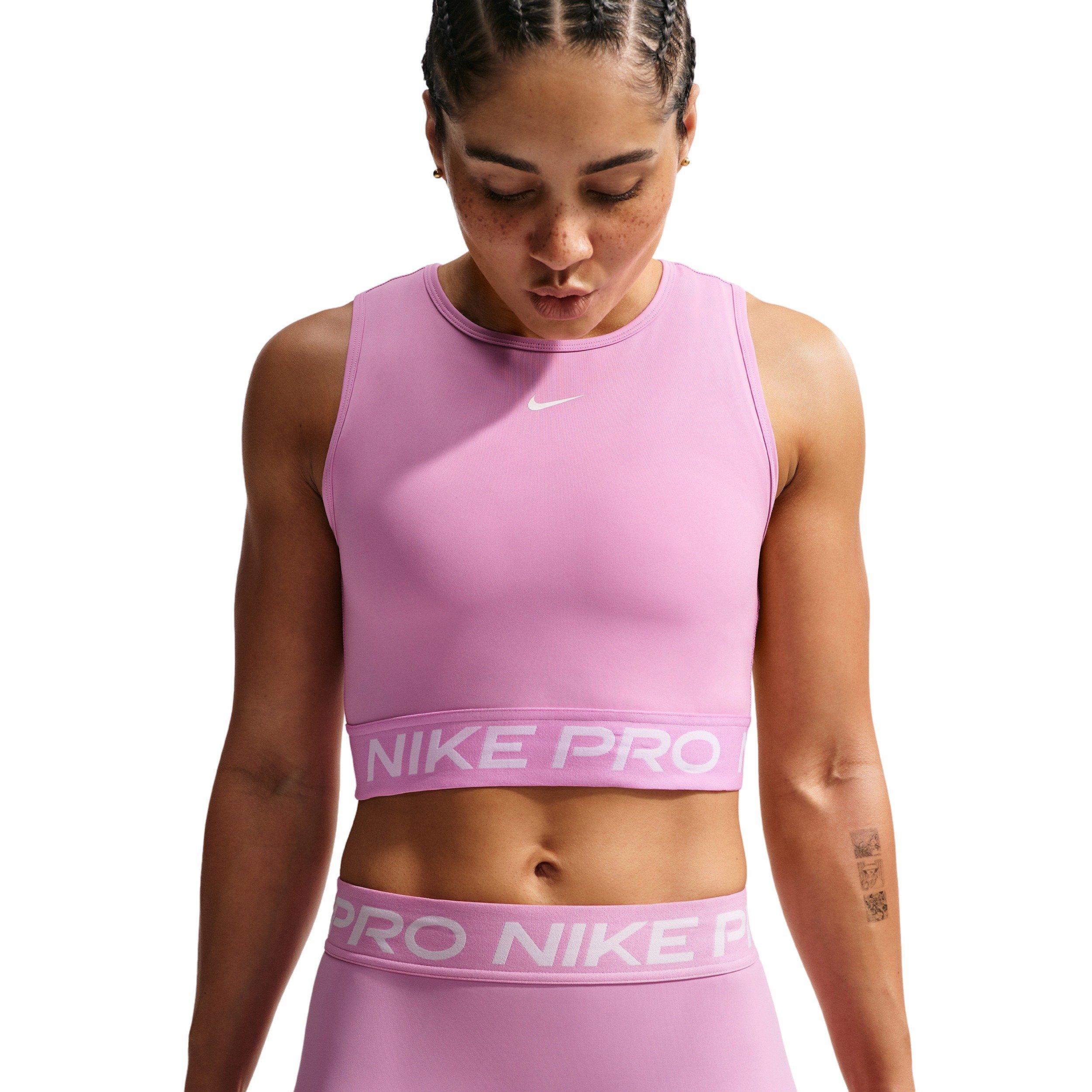 Nike Women's Pro Dri-FIT Cropped Tank Top - Lt Magenta - LT MAGENTA Thumbnail View 3