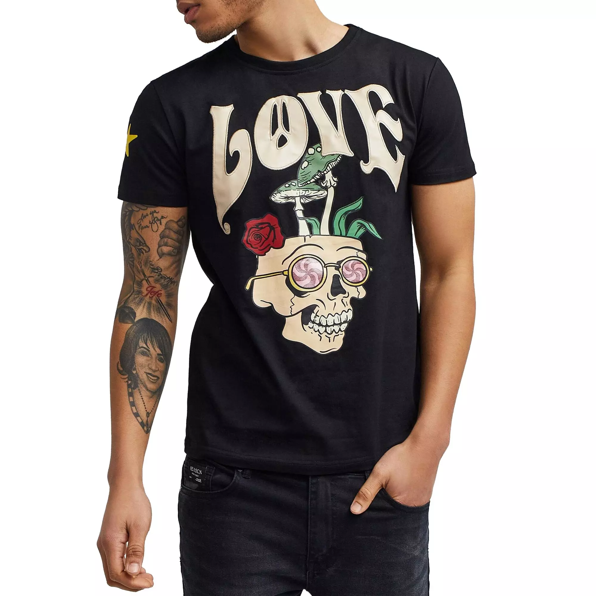 Reason Men's Love Skull Rose Tee - Black - BLACK