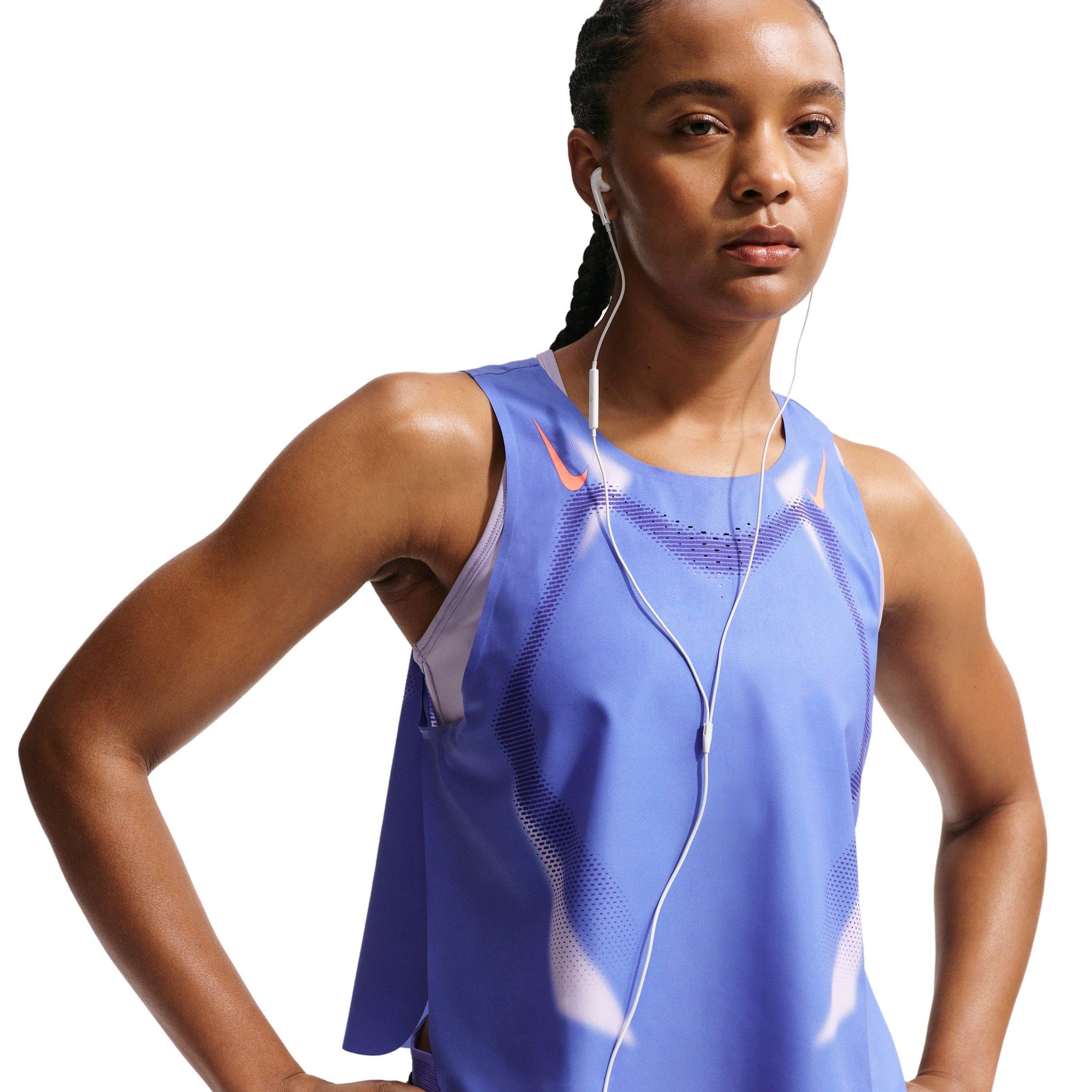 Nike Women's AeroSwift Dri-FIT ADV Cropped Running Tank Top - BLUE/RED Thumbnail View 1