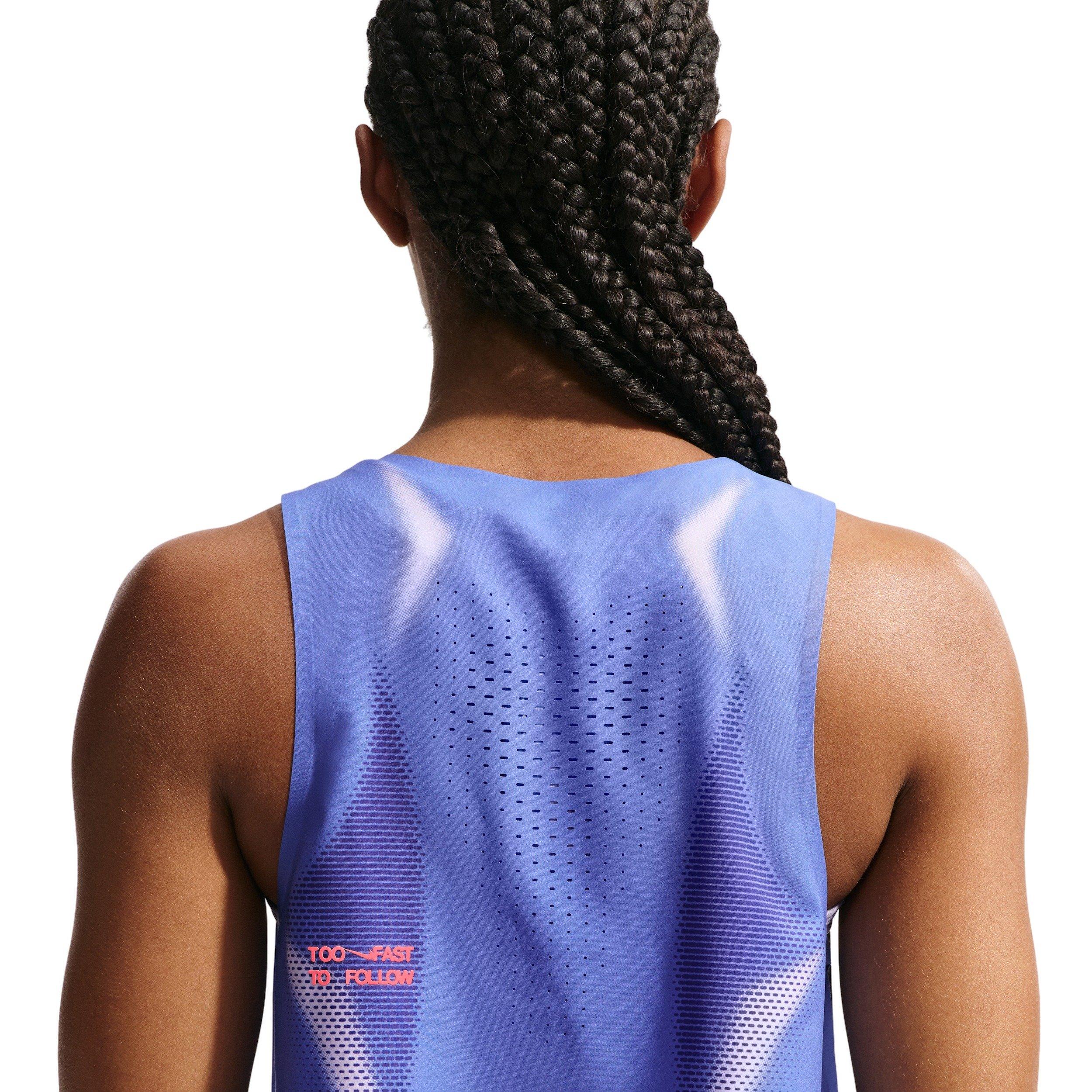 Nike Women's AeroSwift Dri-FIT ADV Cropped Running Tank Top - BLUE/RED Thumbnail View 2