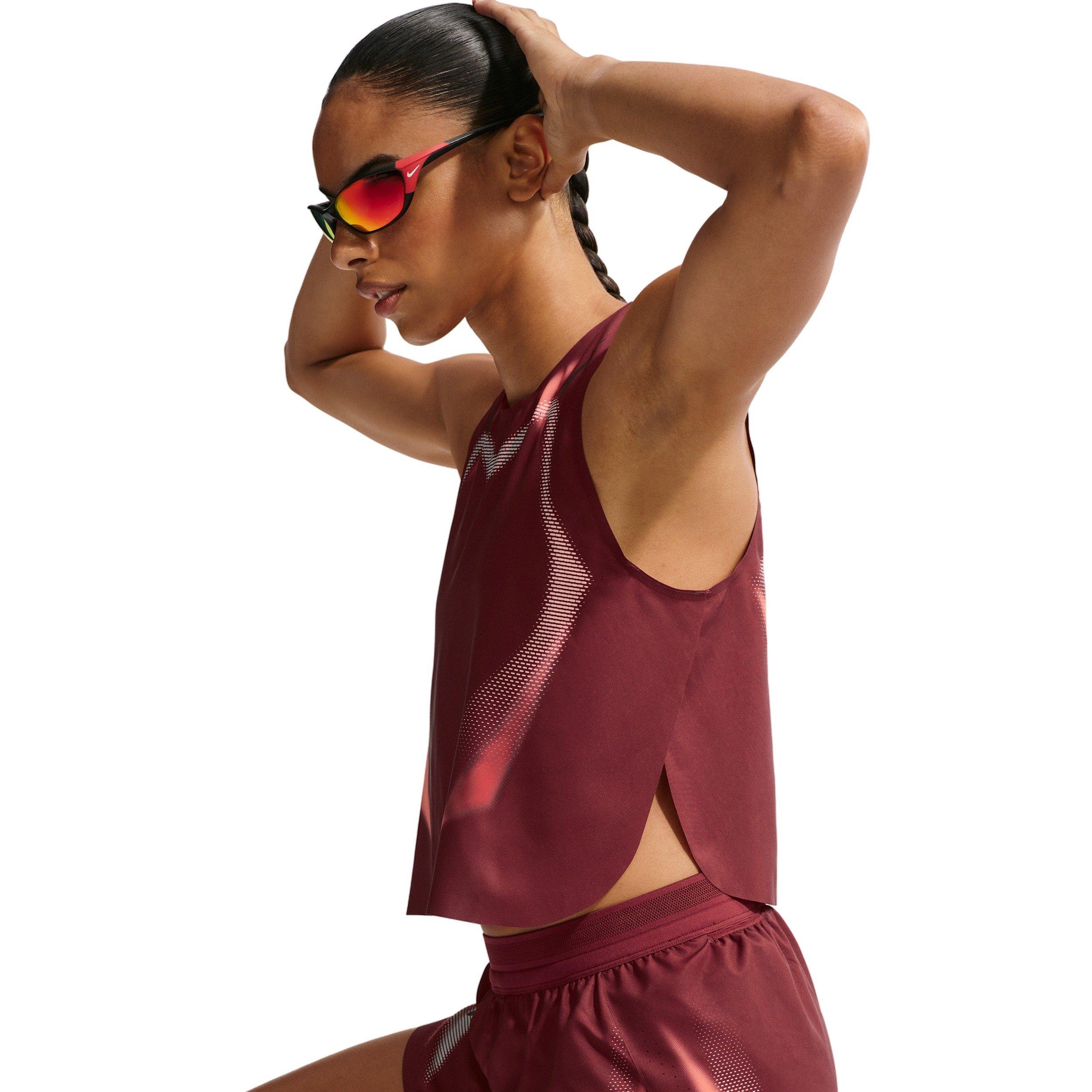 Nike Women's AeroSwift Dri-FIT ADV Cropped Running Tank Top - RED/BLACK Thumbnail View 3