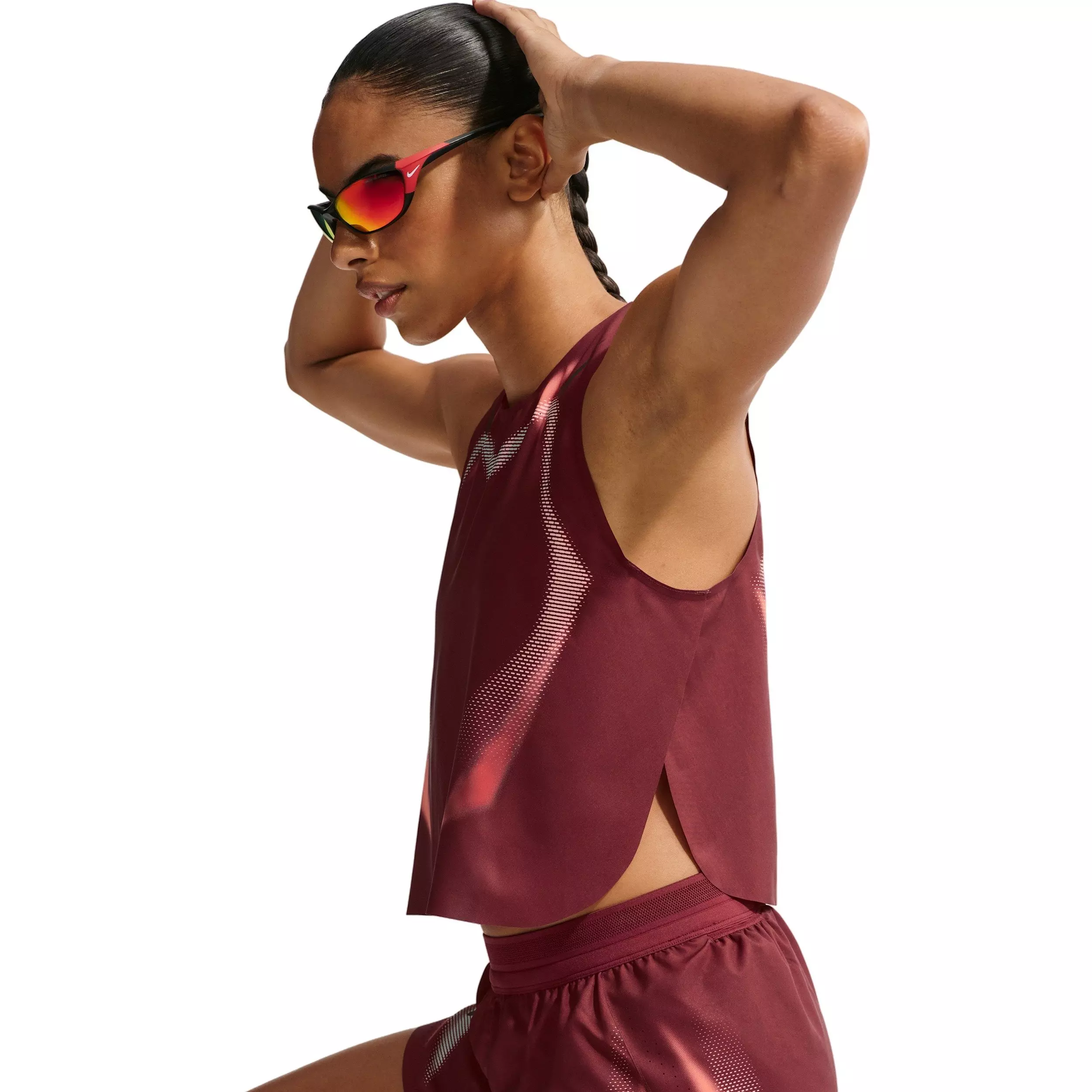Nike Women's AeroSwift Dri-FIT ADV Cropped Running Tank Top - RED/BLACK