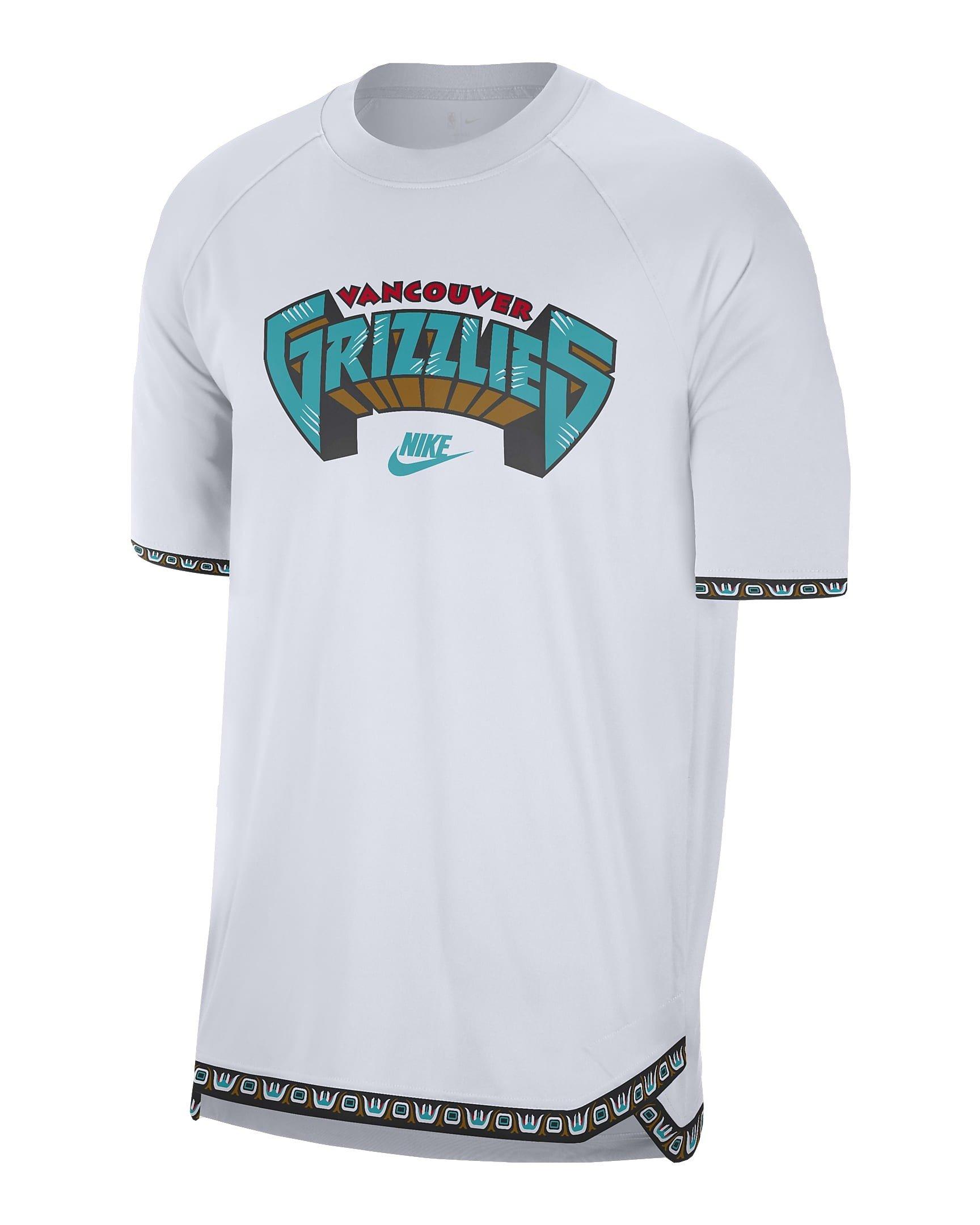 Nike Men's Memphis Grizzlies Hardwood Classics Dri-FIT NBA Short-Sleeve Pregame T-Shirt - White - WHITE Thumbnail View 1