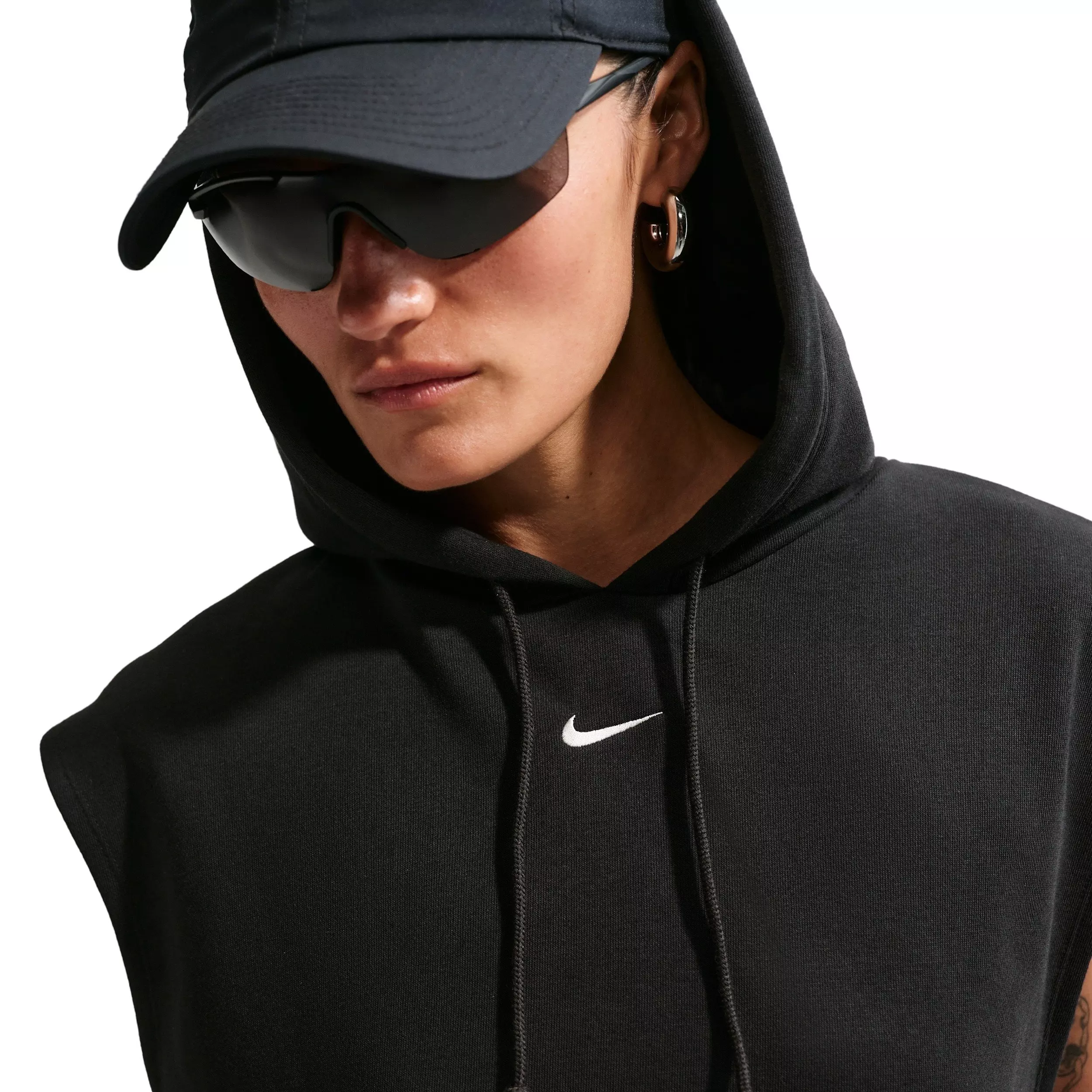 Nike Women's Sportswear Phoenix Fleece Sleeveless Hoodie - BLACK/OFF-WHITE