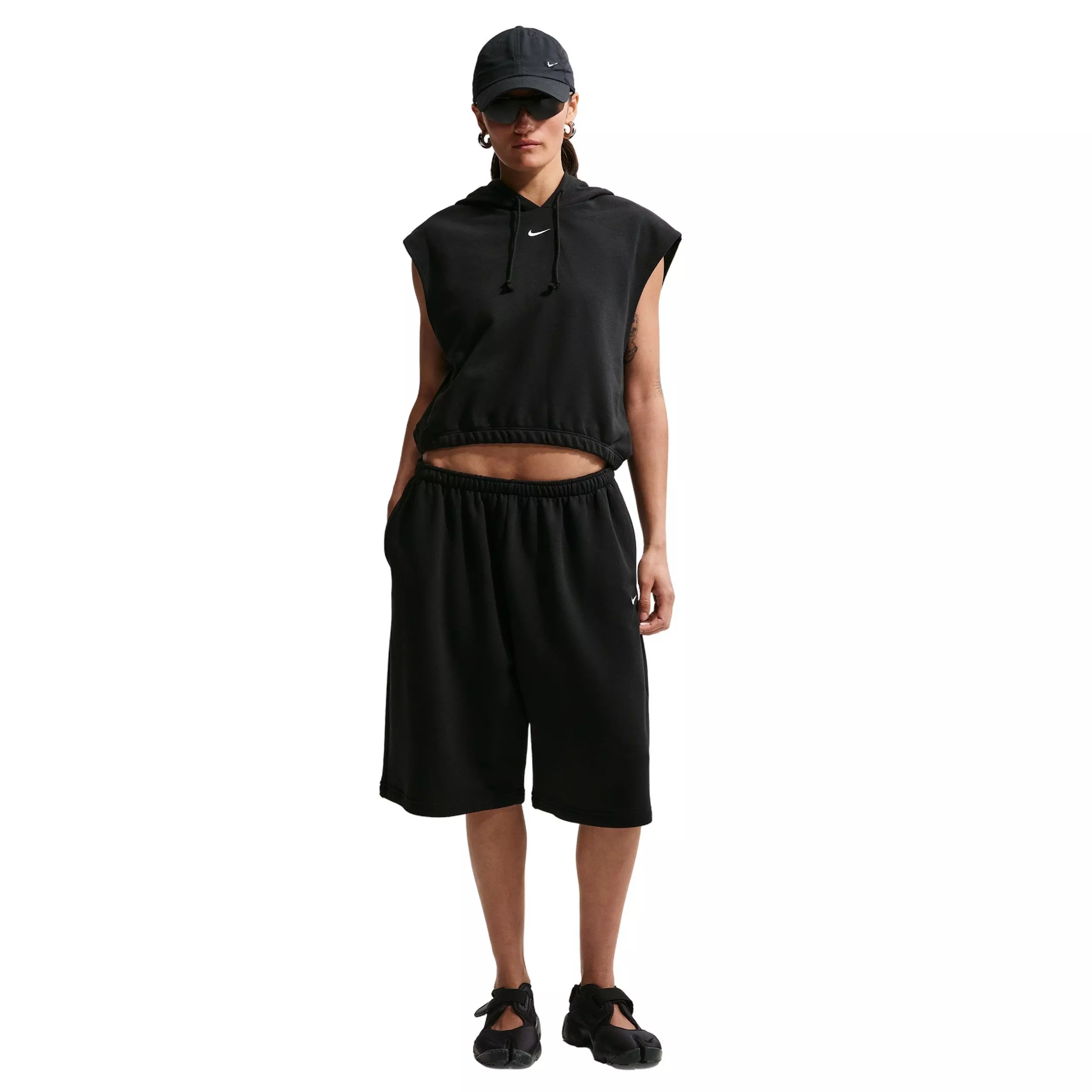 Nike Women's Sportswear Phoenix Fleece Sleeveless Hoodie - BLACK/OFF-WHITE