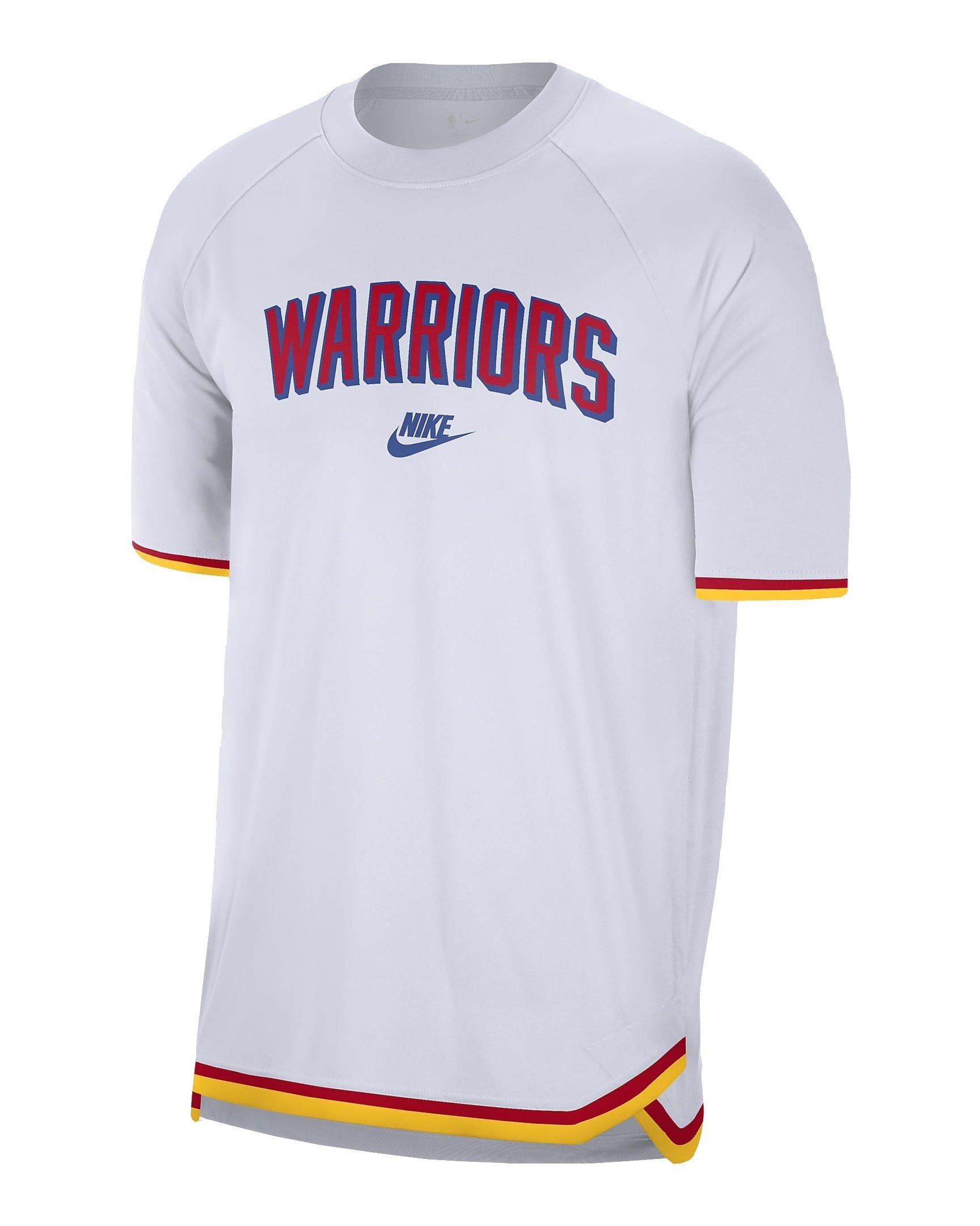 Nike Men's Golden State Warriors Hardwood Classics Dri-FIT NBA Short-Sleeve Pregame T-Shirt - White - WHITE Thumbnail View 1