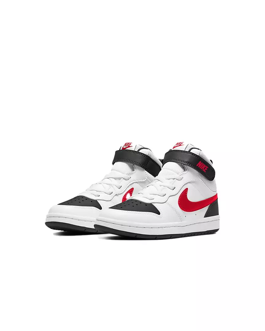 Nike Court Borough Mid 2 "White/Black/Red" Preschool Boys' Shoe - WHITE