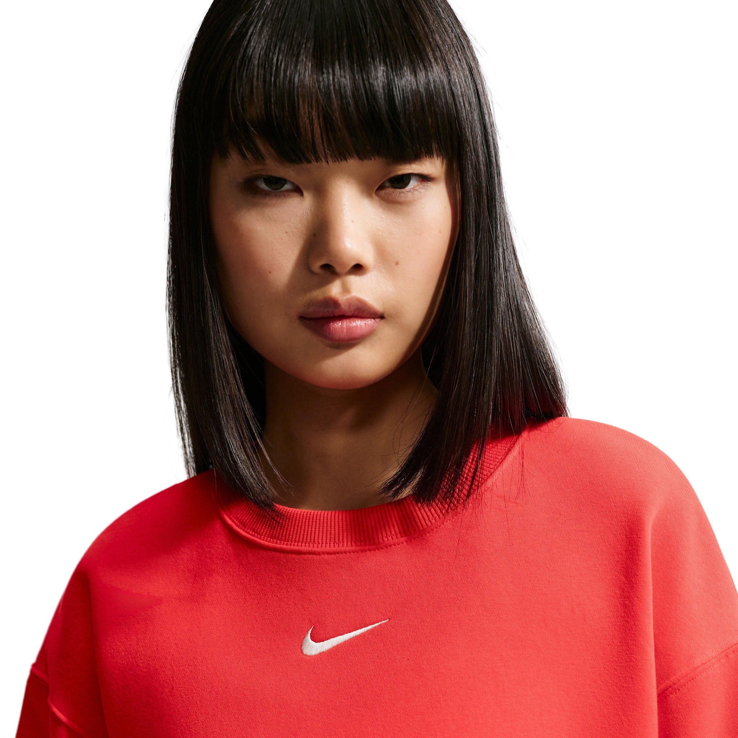 Nike Women's Sportswear Phoenix Fleece Oversized Crew-Neck Sweatshirt - CRIMSON Thumbnail View 3