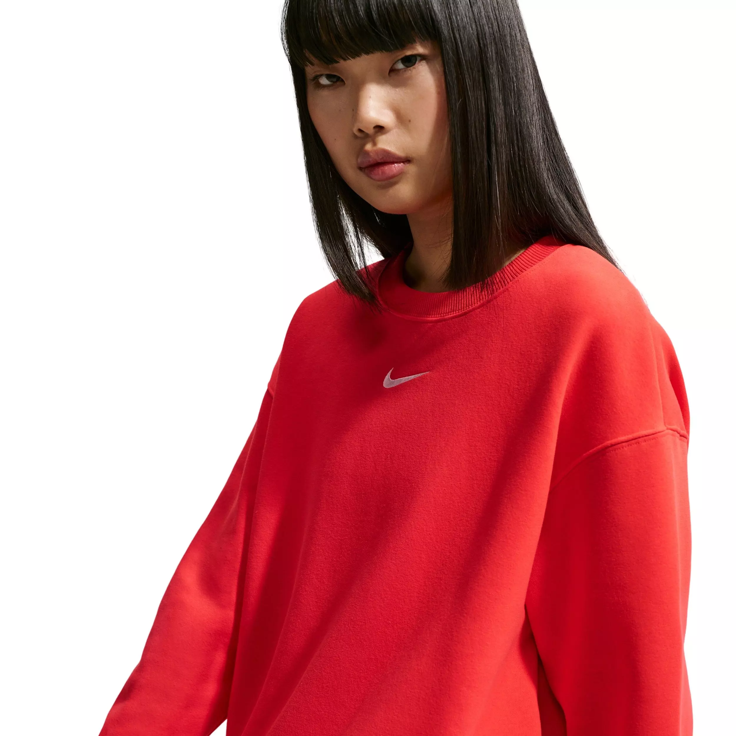 Nike Women's Sportswear Phoenix Fleece Oversized Crew-Neck Sweatshirt - CRIMSON