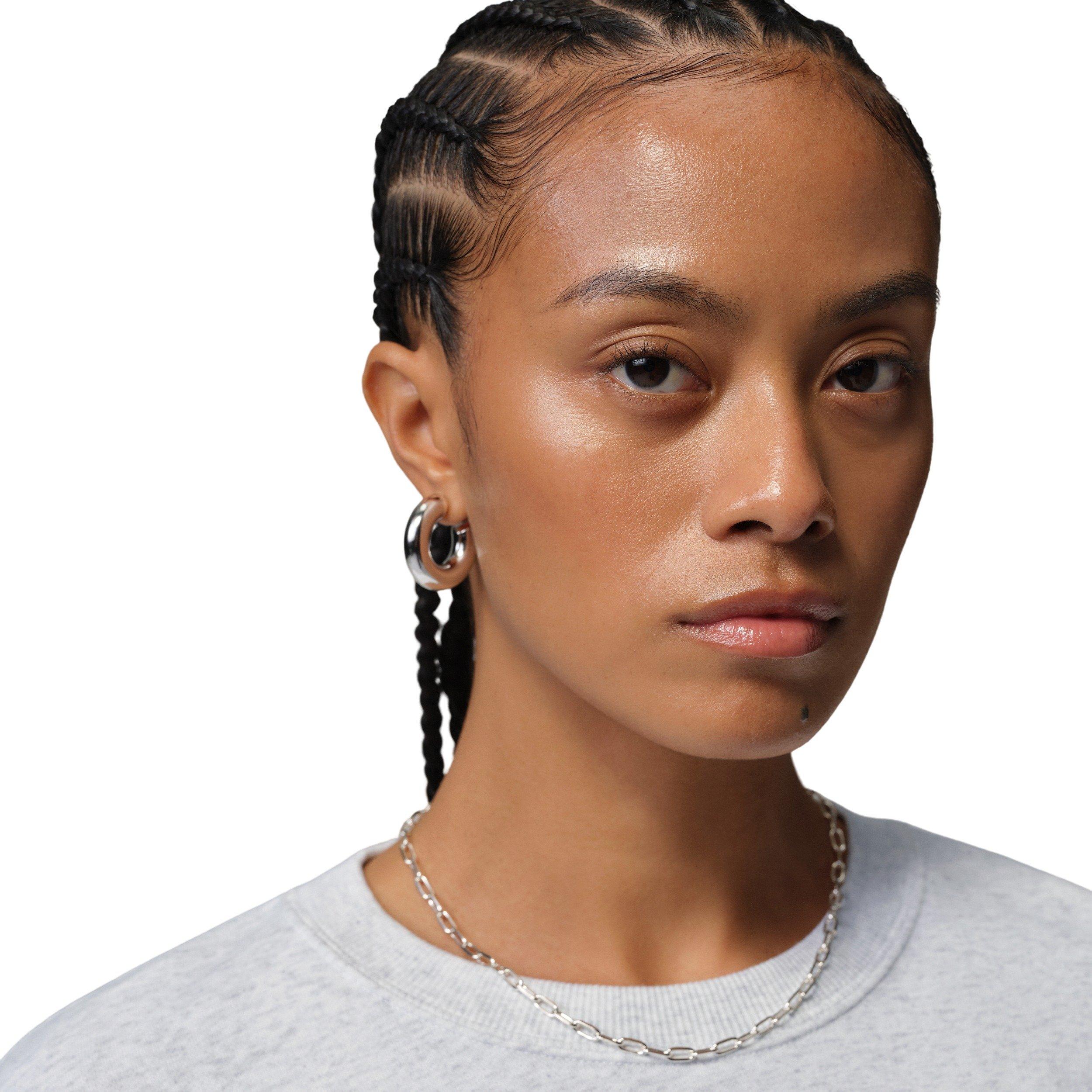 Jordan Women's Brooklyn Fleece French Terry Crew-Neck Sweatshirt - BIRCH HEATHER/BLACK Thumbnail View 3
