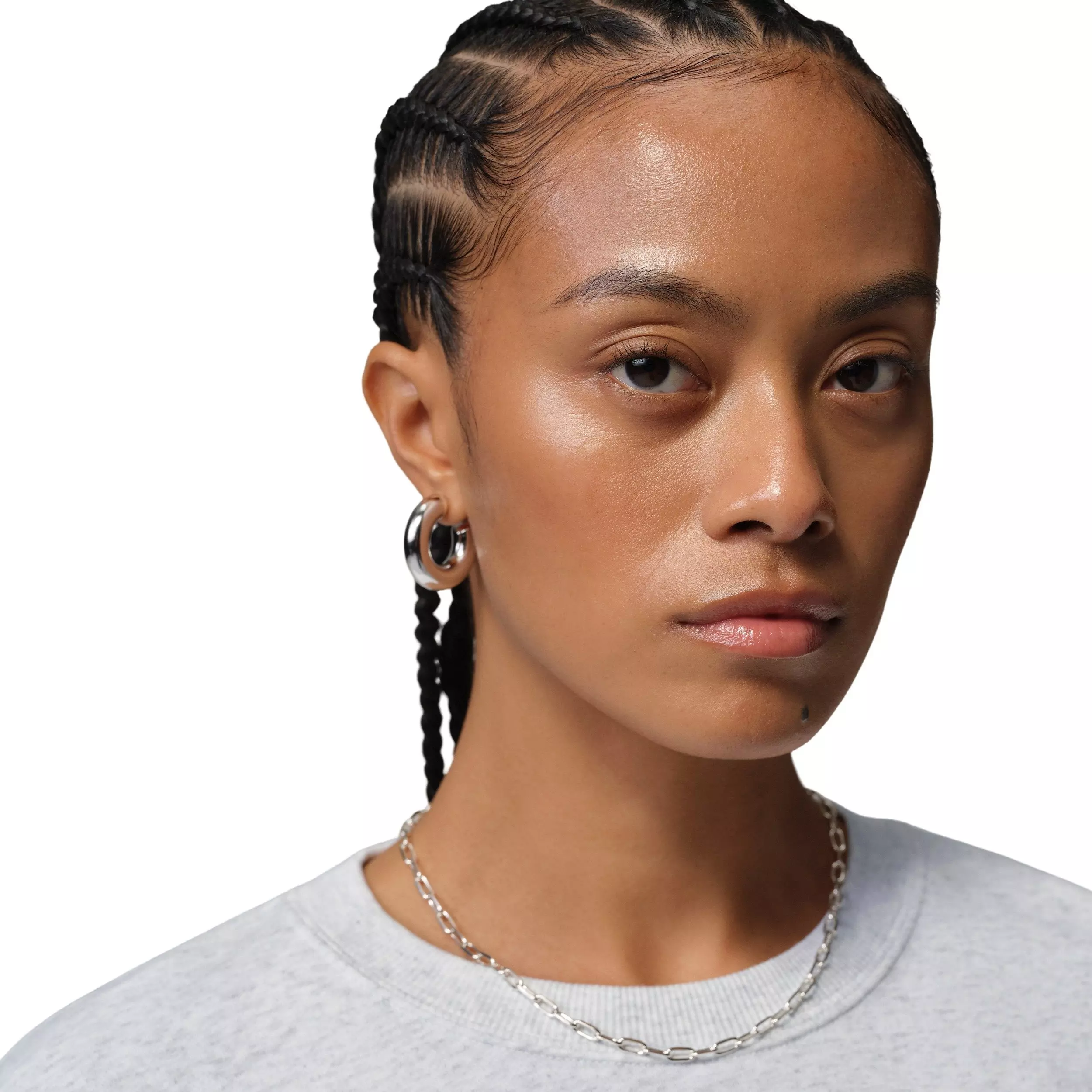 Jordan Women's Brooklyn Fleece French Terry Crew-Neck Sweatshirt - BIRCH HEATHER/BLACK