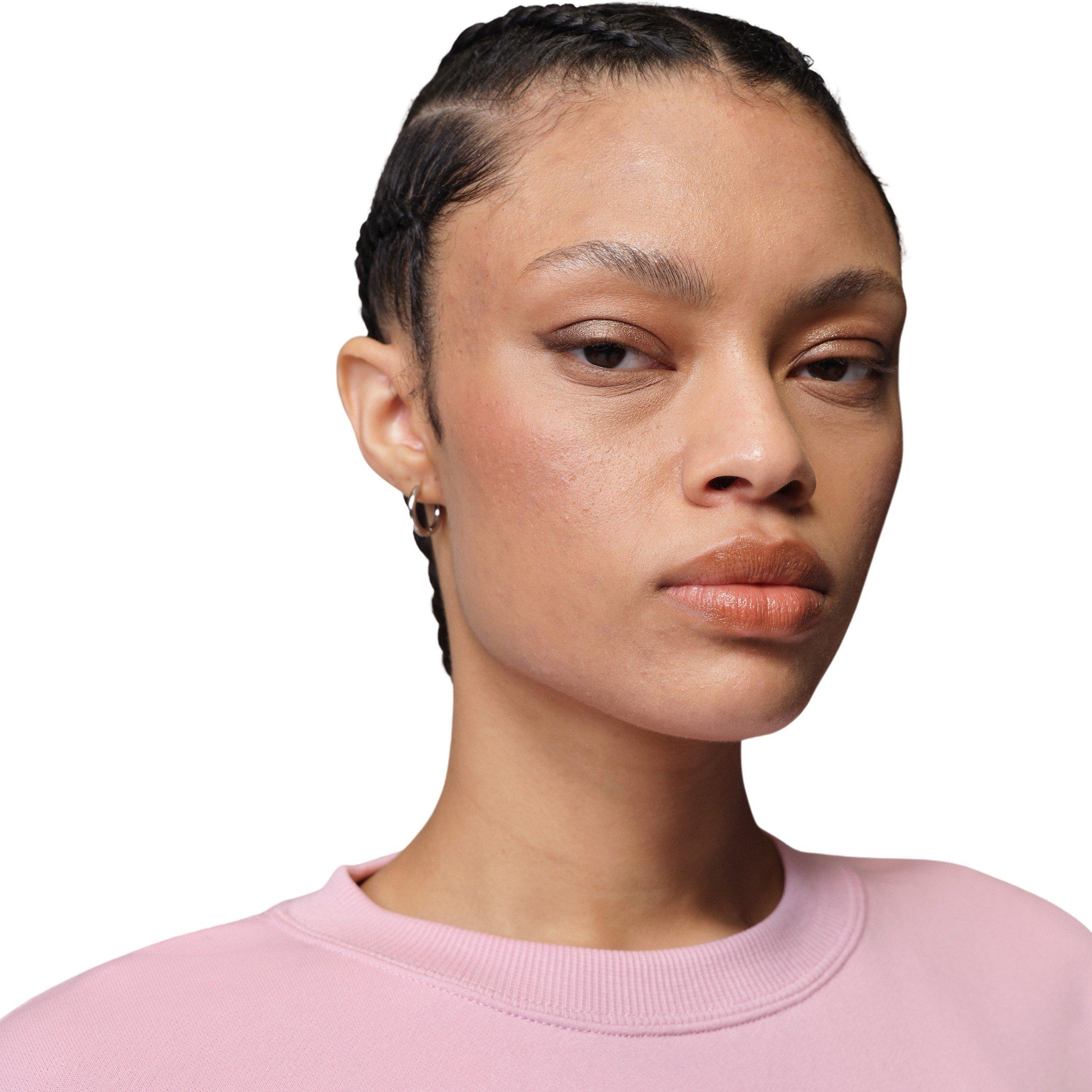 Jordan Women's Brooklyn Fleece French Terry Crew-Neck Sweatshirt - PINK/WHITE Thumbnail View 3