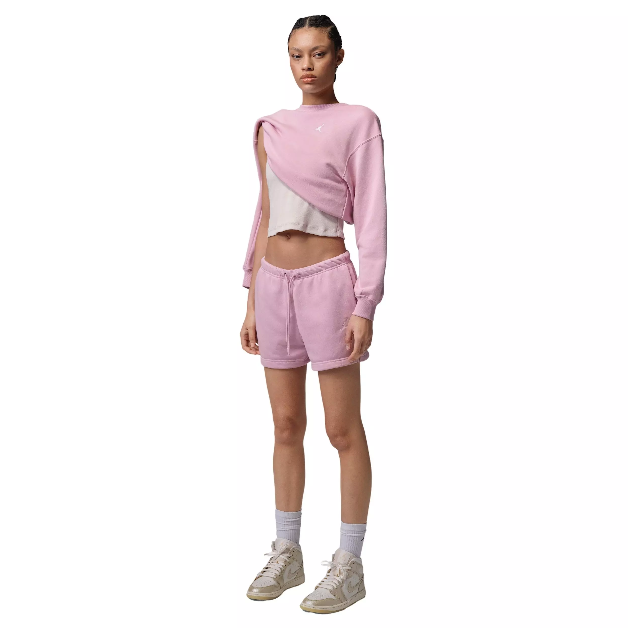 Jordan Women's Brooklyn Fleece French Terry Crew-Neck Sweatshirt - PINK/WHITE