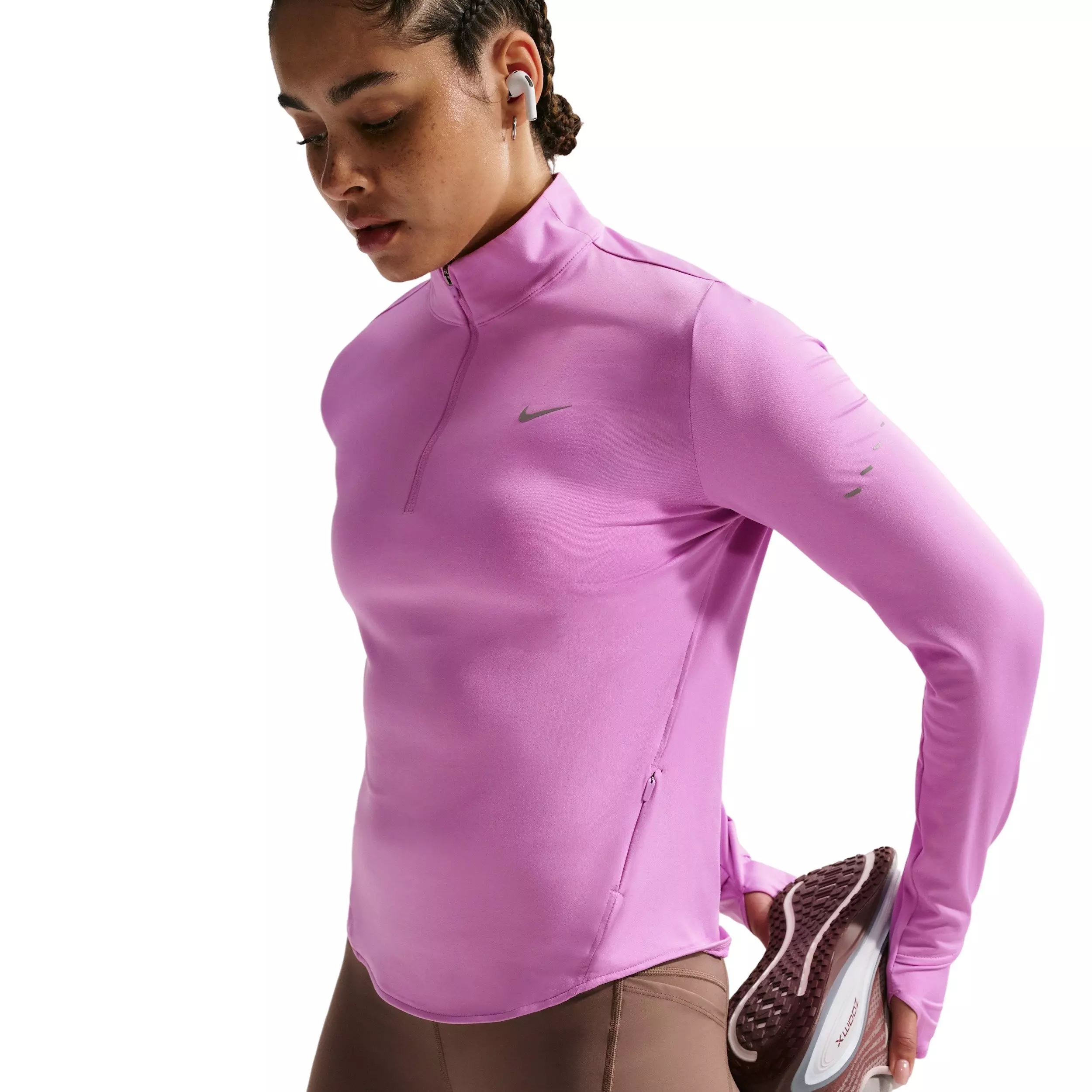 Nike Women's Swift Dri-FIT UV 1/4 Zip Running Top - Light Magenta - LIGHT MAGENTA