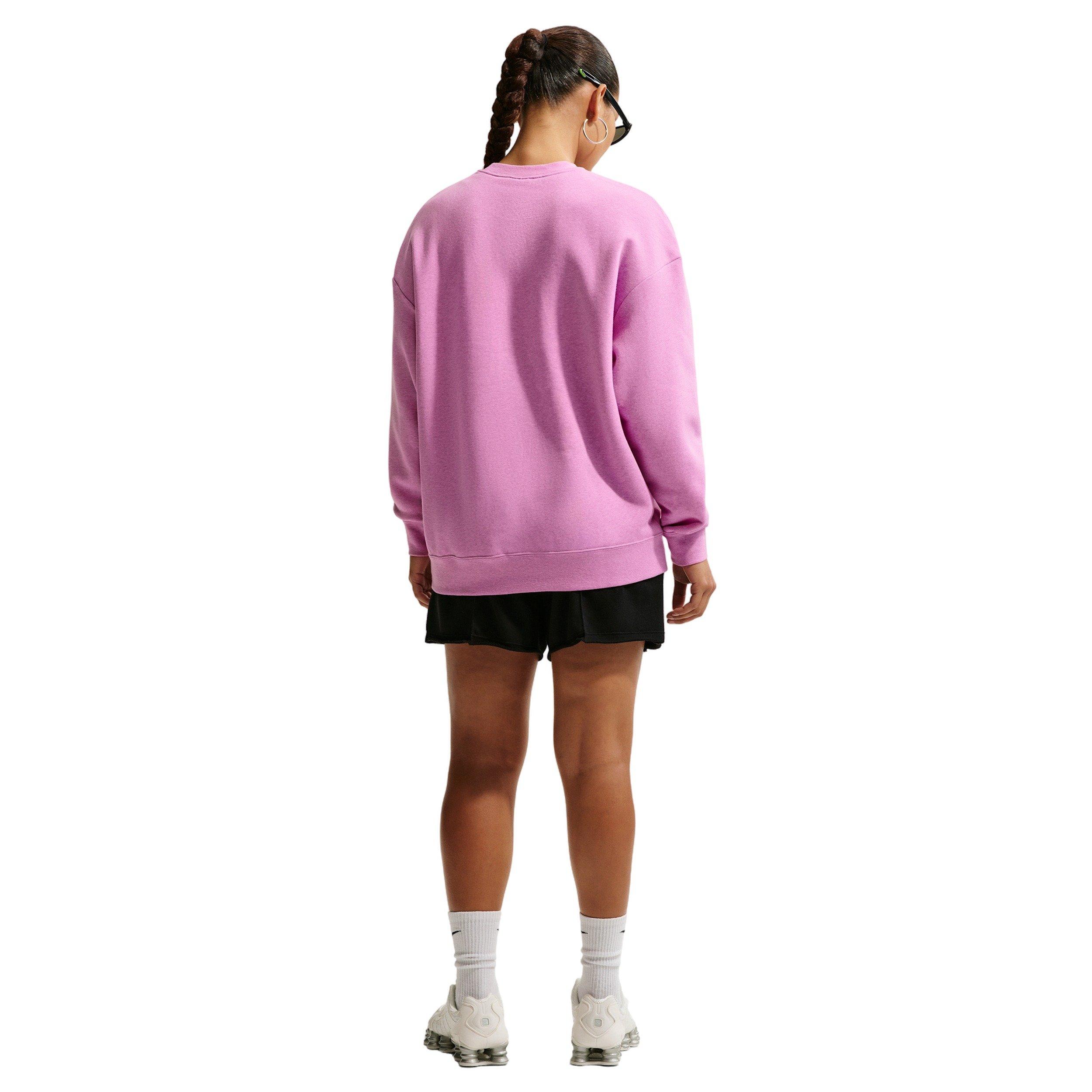 Nike Women's Sportswear Club Fleece Loose Crew-Neck Sweatshirt - LT MAGENTA/WHITE Thumbnail View 2