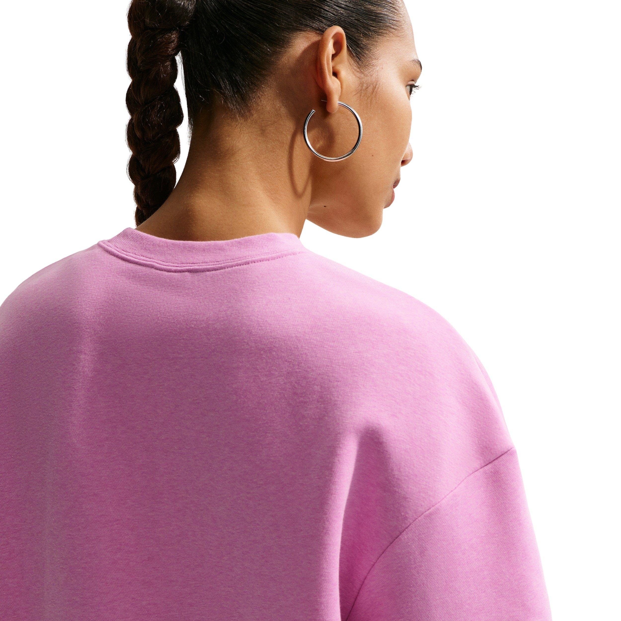 Nike Women's Sportswear Club Fleece Loose Crew-Neck Sweatshirt - LT MAGENTA/WHITE Thumbnail View 4