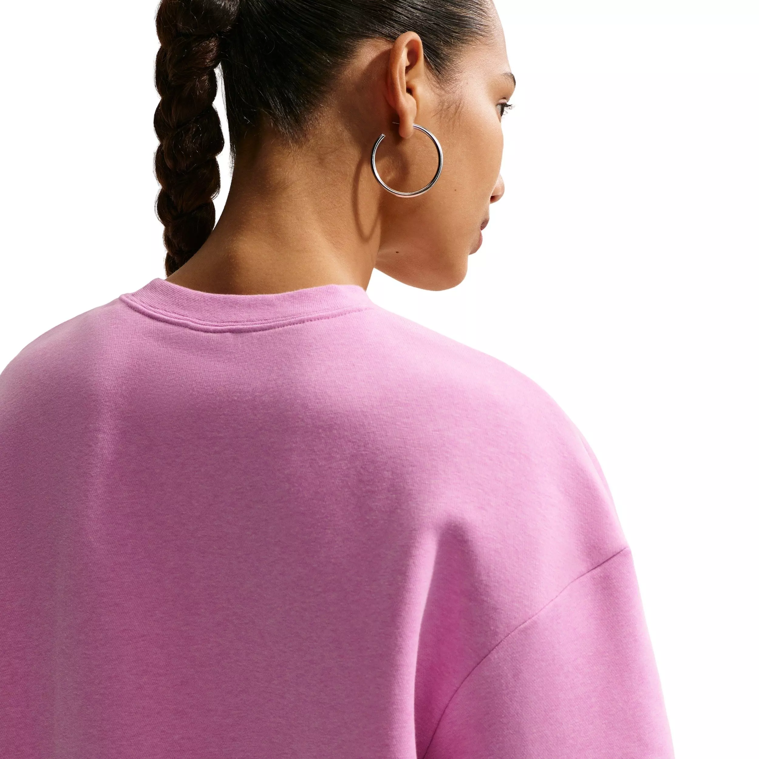 Nike Women's Sportswear Club Fleece Loose Crew-Neck Sweatshirt - LT MAGENTA/WHITE