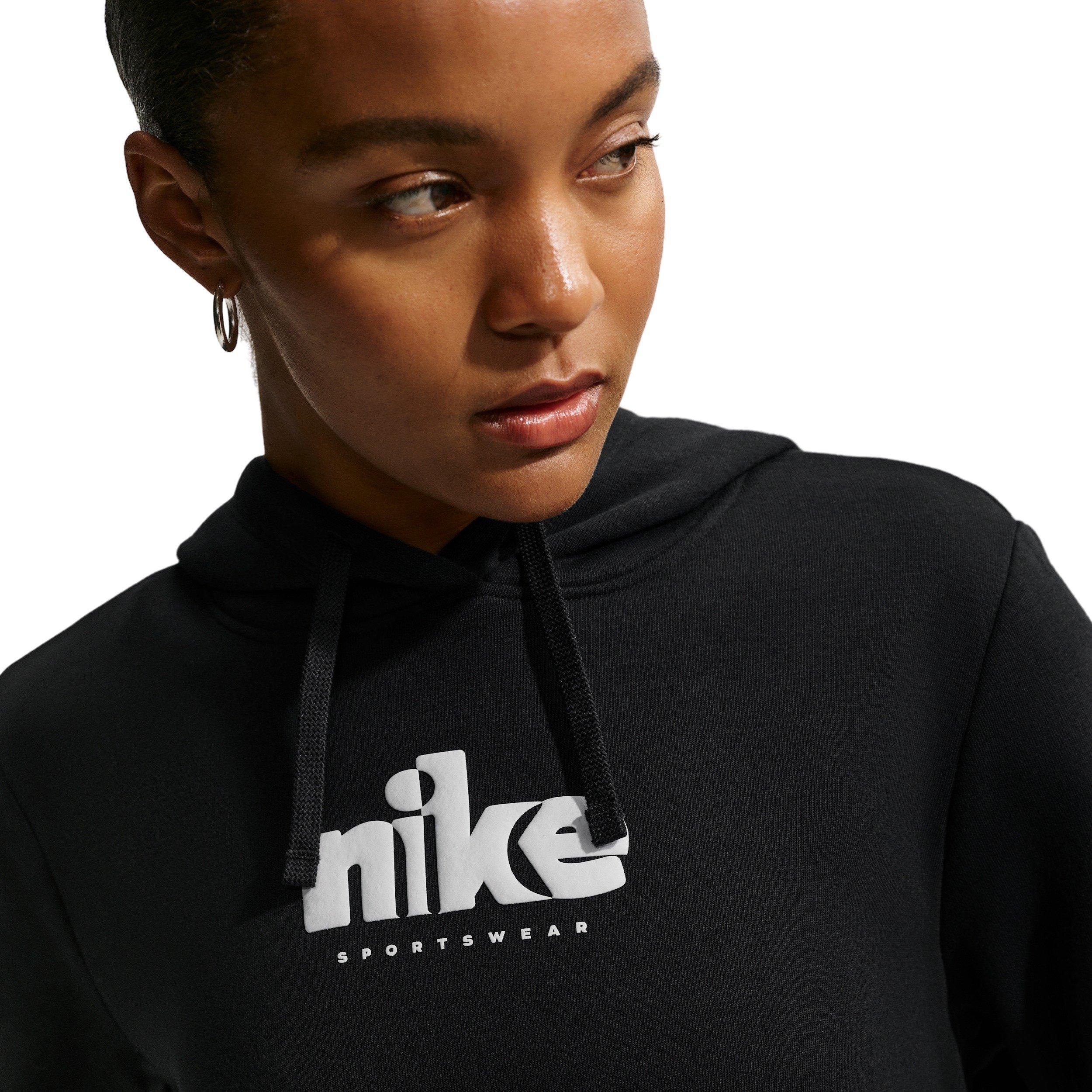 Nike Women's Sportswear Club Fleece Graphic Pullover Hoodie - Black/White - BLACK/WHITE Thumbnail View 3