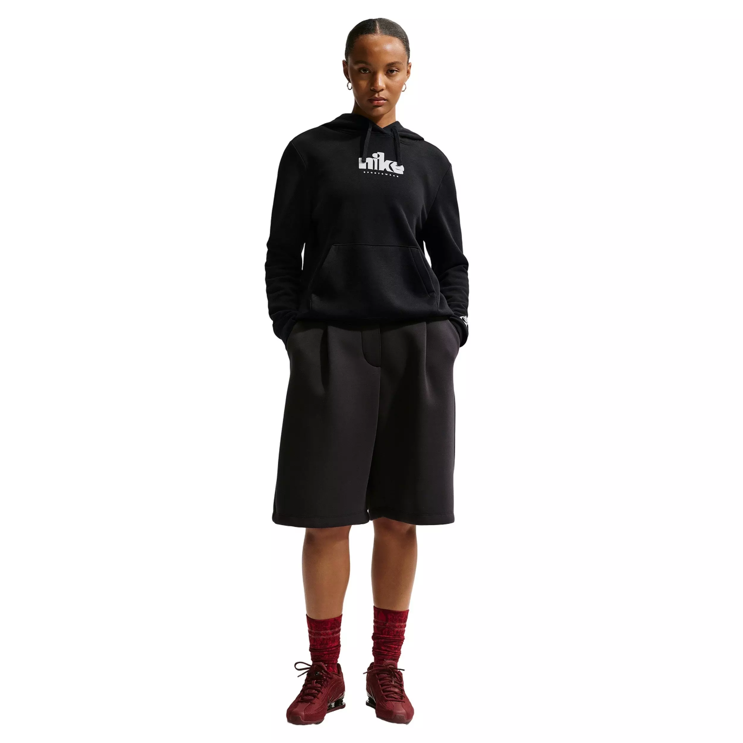 Nike Women's Sportswear Club Fleece Graphic Pullover Hoodie - Black/White - BLACK/WHITE