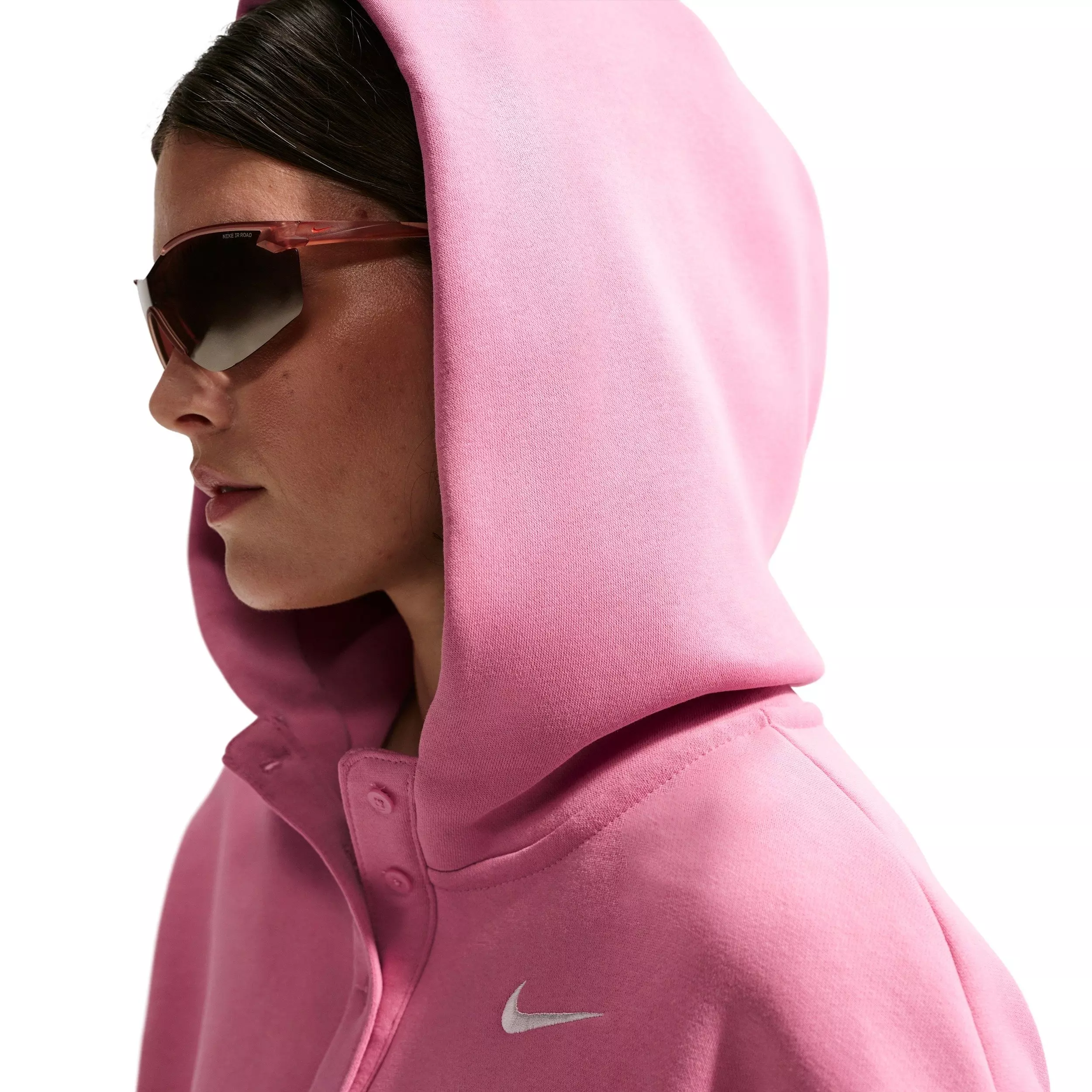 Nike Women's Sportswear Phoenix Fleece Oversized Cropped Henley Hoodie - PINK