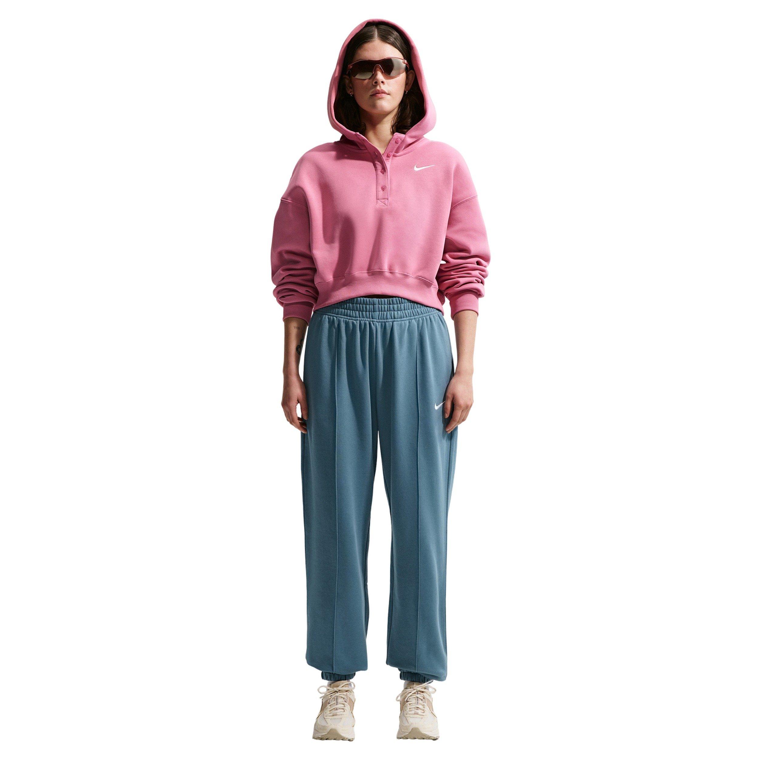 Nike Women's Sportswear Phoenix Fleece Oversized Cropped Henley Hoodie - PINK Thumbnail View 4