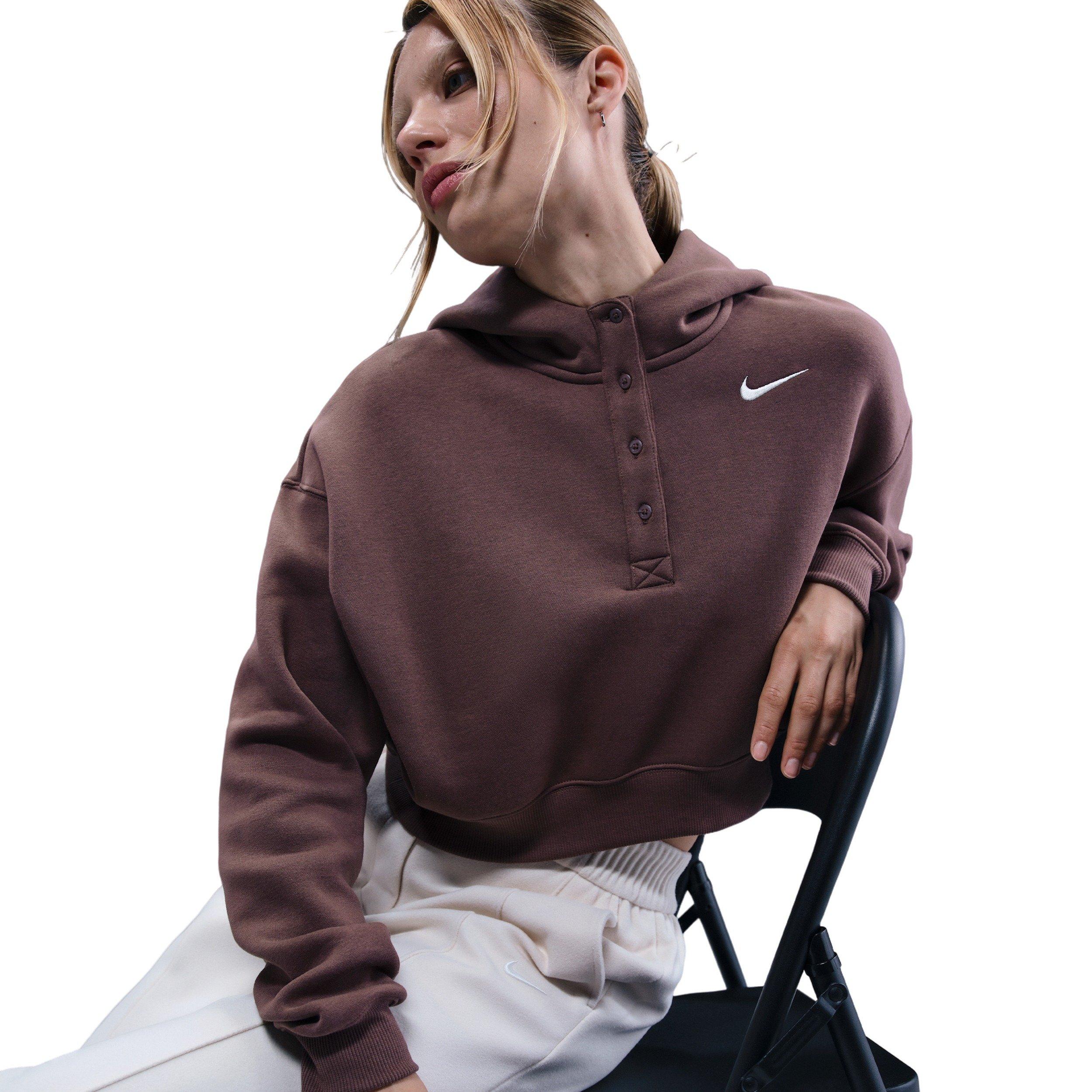 Nike Women's Sportswear Phoenix Fleece Oversized Cropped Henley Hoodie - PURPLE Thumbnail View 3