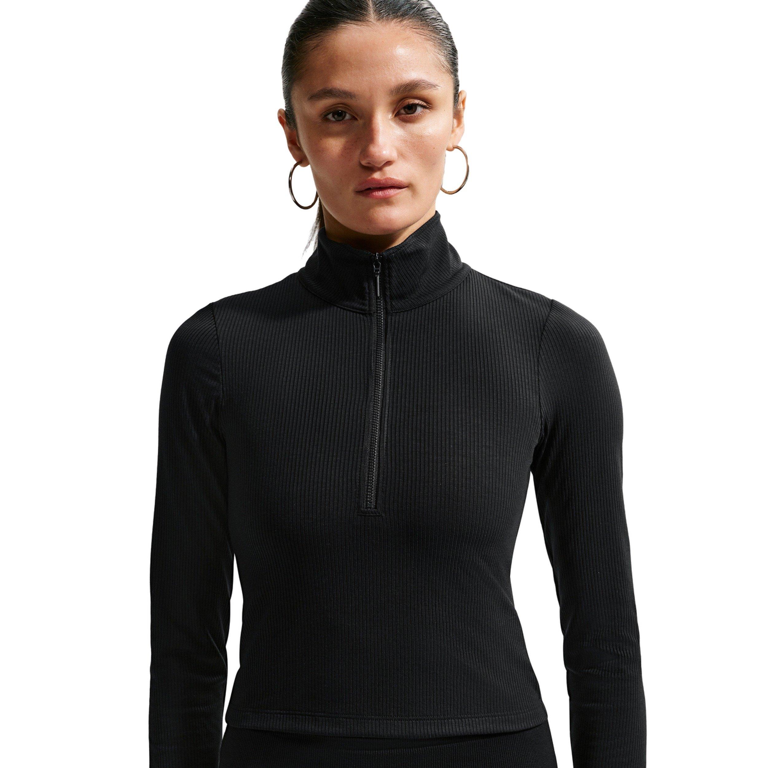 Nike Women's Sportswear Chill Knit Tight 1/4 Zip Long Sleeve Ribbed Top - BLACK/OFF-WHITE Thumbnail View 3