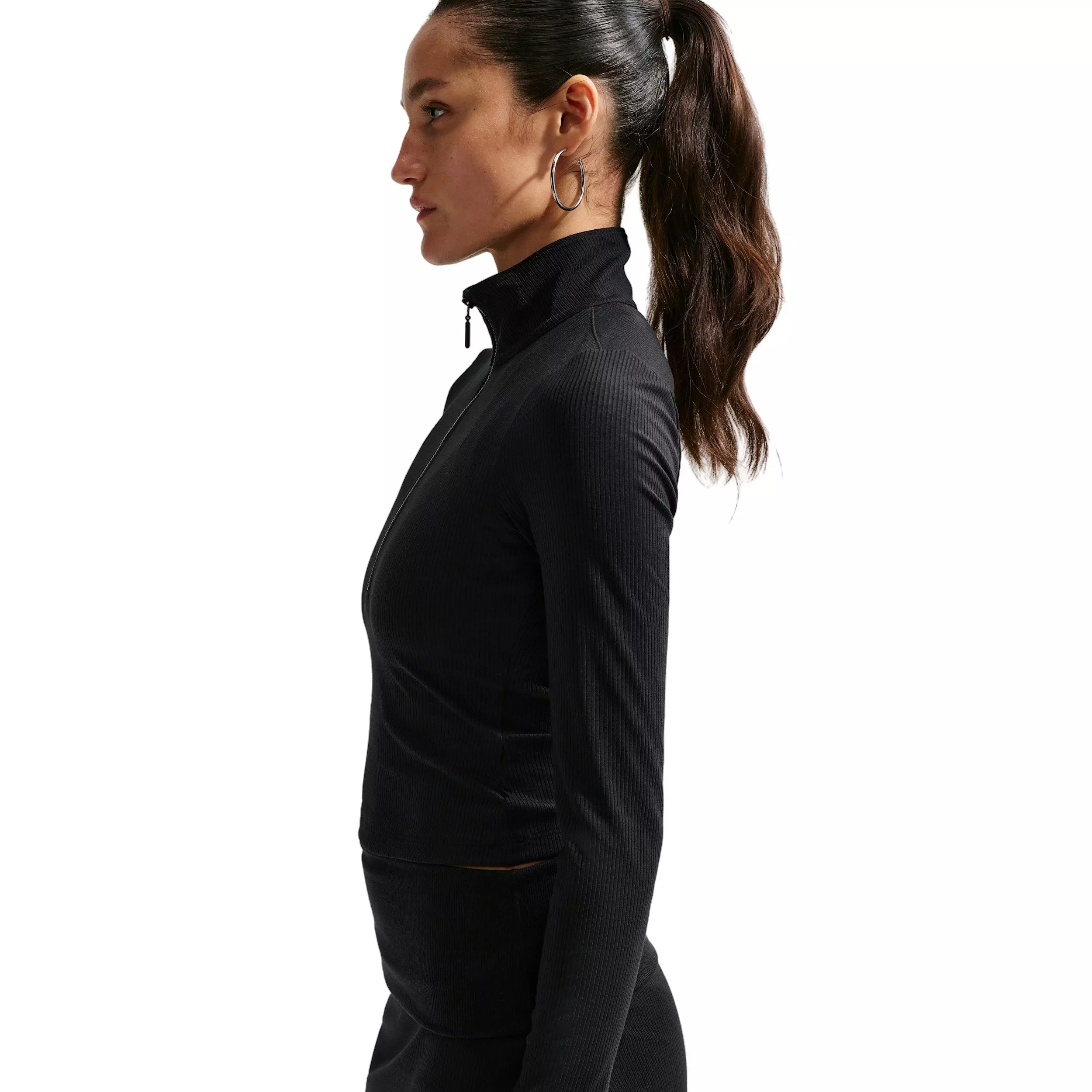 Nike Women's Sportswear Chill Knit Tight 1/4 Zip Long Sleeve Ribbed Top - BLACK/OFF-WHITE