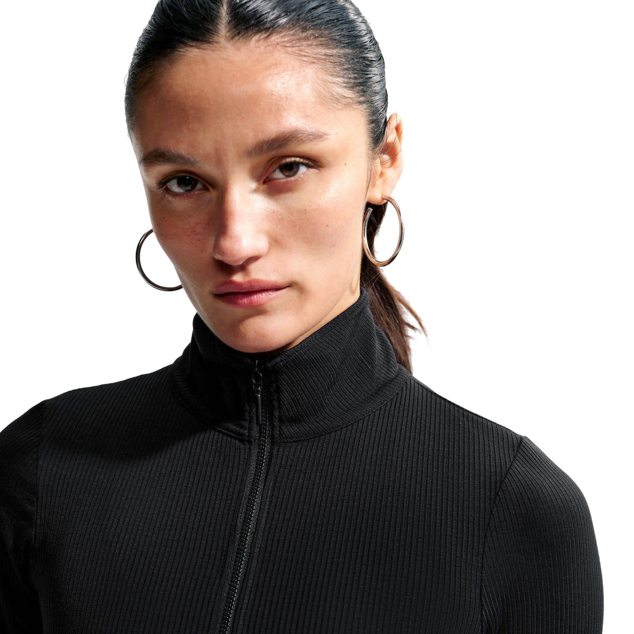 Nike Women's Sportswear Chill Knit Tight 1/4 Zip Long Sleeve Ribbed Top - BLACK/OFF-WHITE Thumbnail View 5