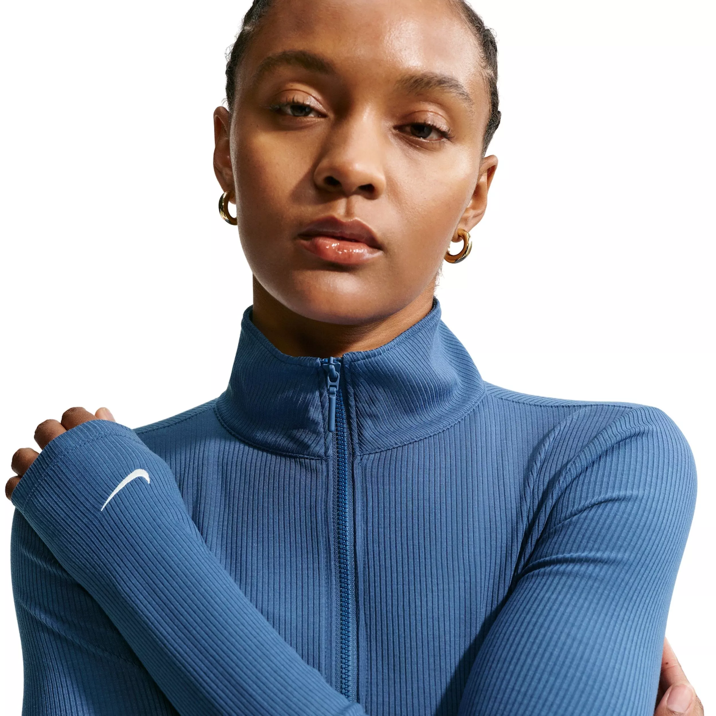 Nike Women's Sportswear Chill Knit Tight 1/4 Zip Long Sleeve Ribbed Top - NAVY