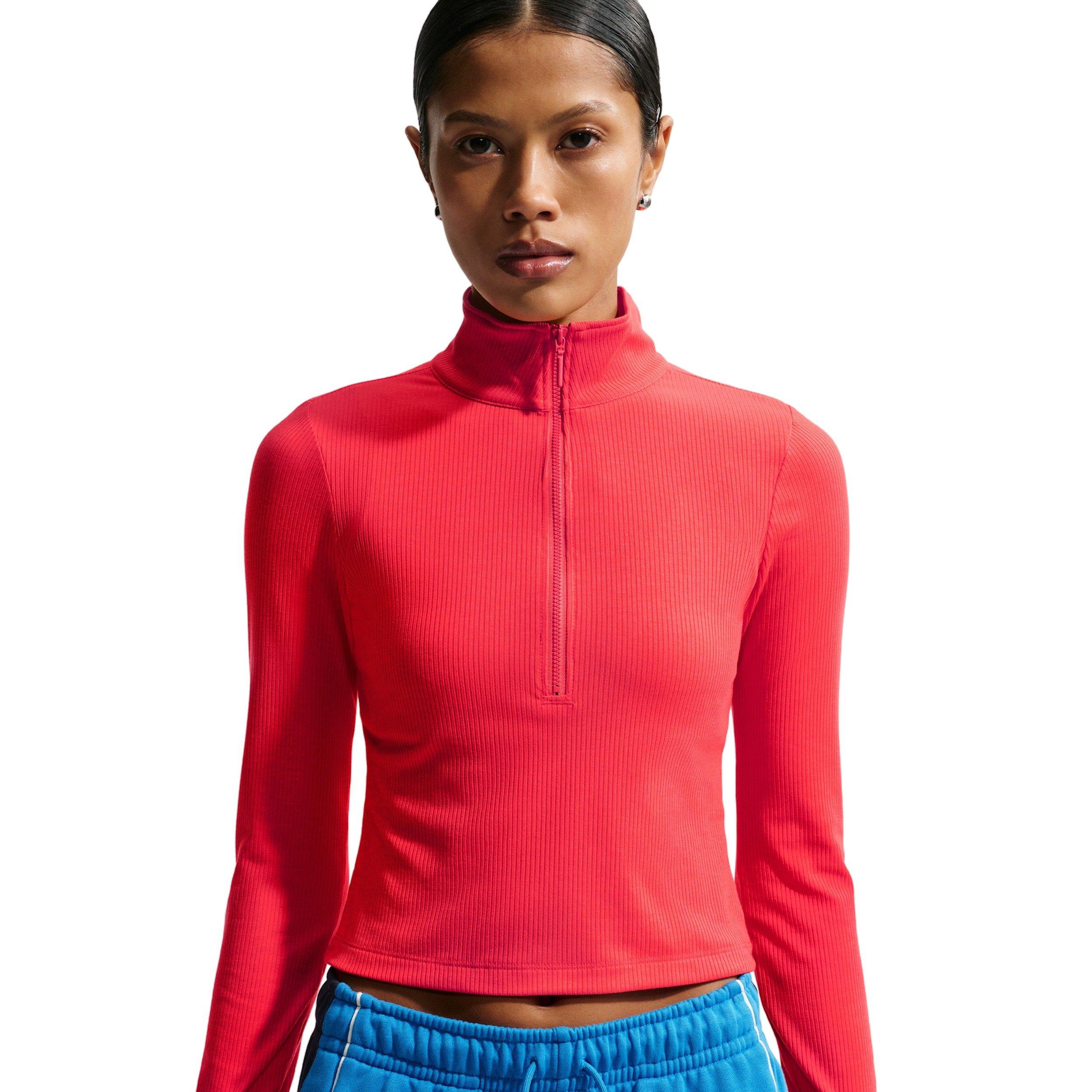 Nike Women's Sportswear Chill Knit Tight 1/4 Zip Long Sleeve Ribbed Top - CRIMSON Thumbnail View 3