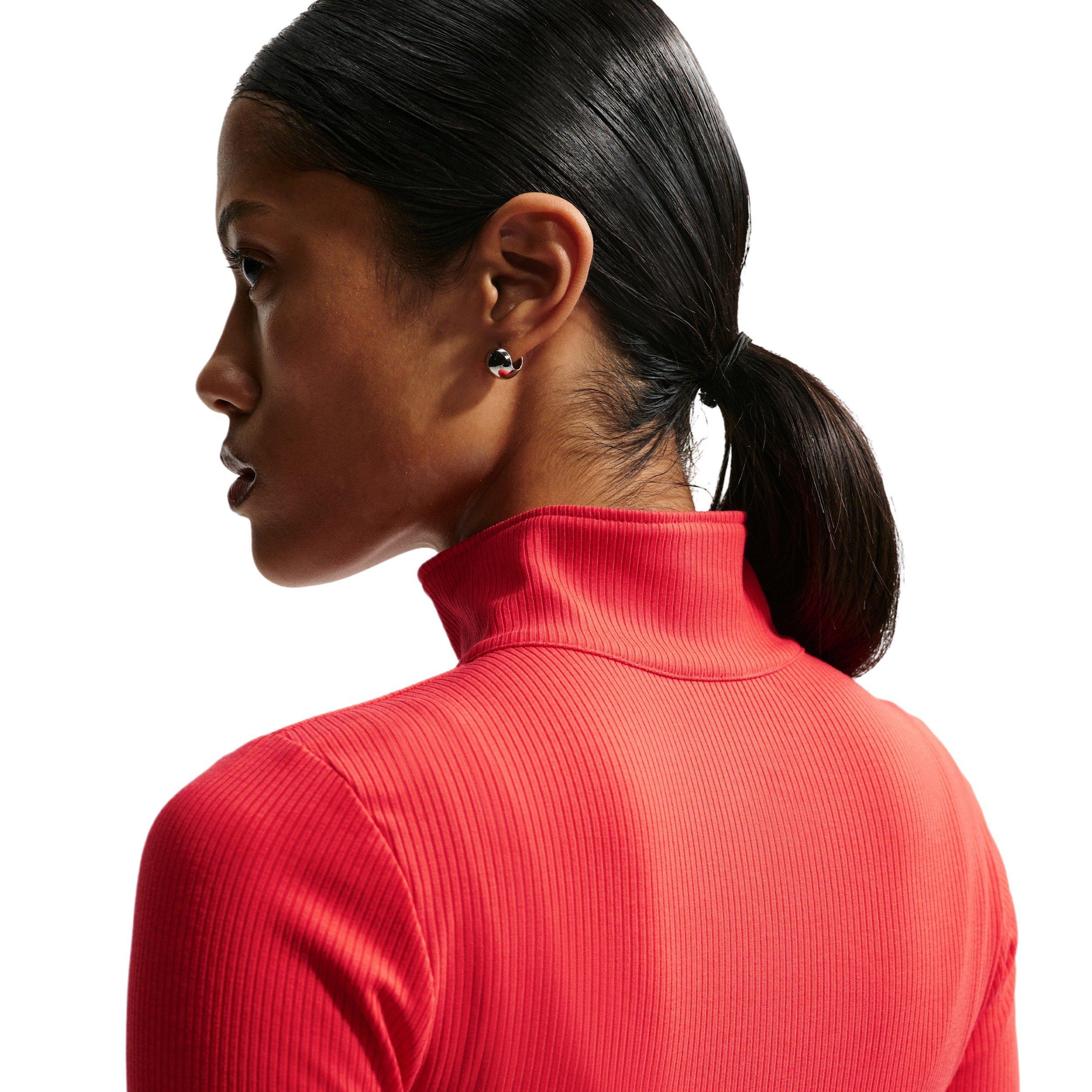Nike Women's Sportswear Chill Knit Tight 1/4 Zip Long Sleeve Ribbed Top - CRIMSON Thumbnail View 4