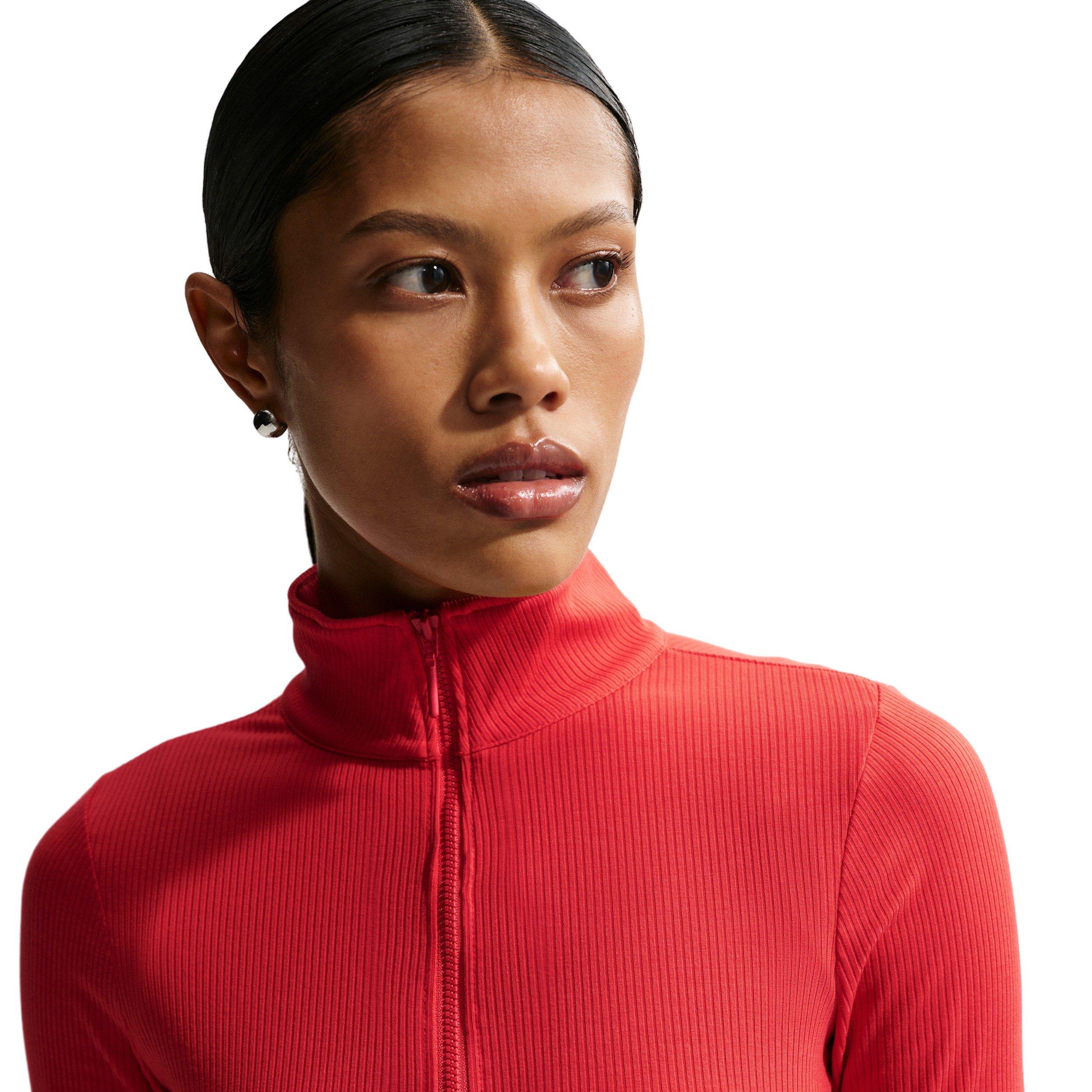 Nike Women's Sportswear Chill Knit Tight 1/4 Zip Long Sleeve Ribbed Top - CRIMSON Thumbnail View 5