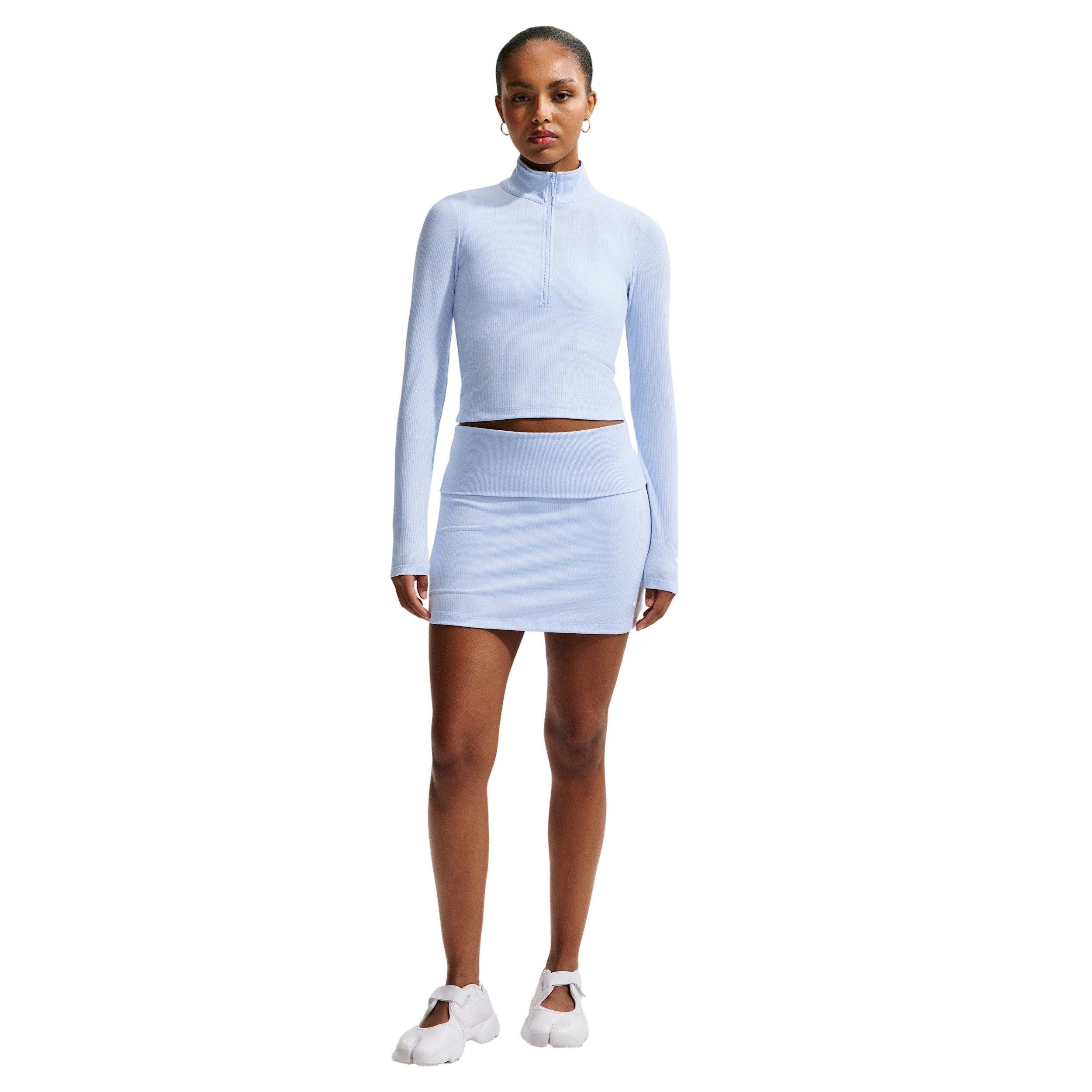 Nike Women's Sportswear Chill Knit Tight 1/4 Zip Long Sleeve Ribbed Top - BLUE Thumbnail View 1