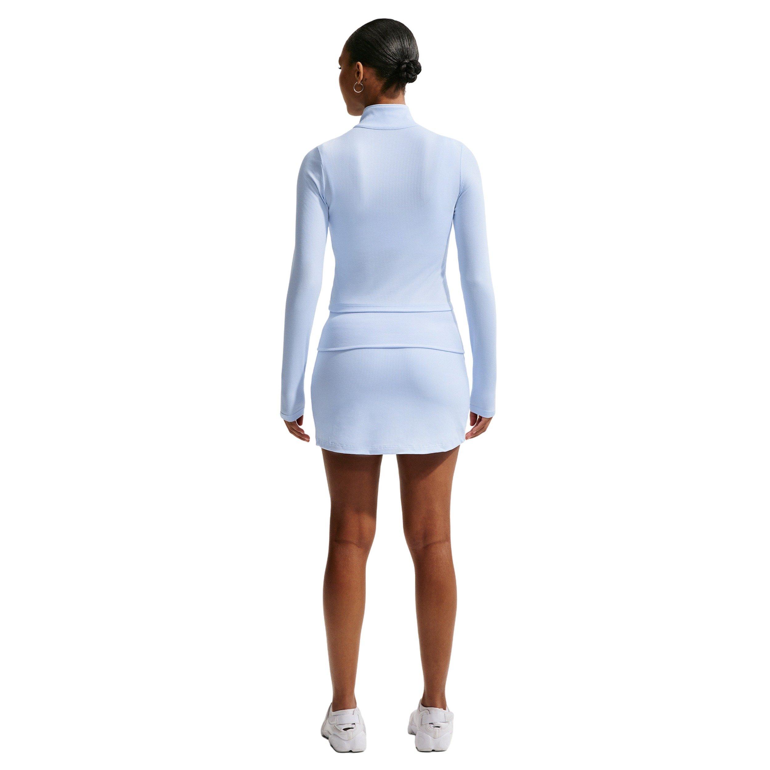 Nike Women's Sportswear Chill Knit Tight 1/4 Zip Long Sleeve Ribbed Top - BLUE Thumbnail View 2