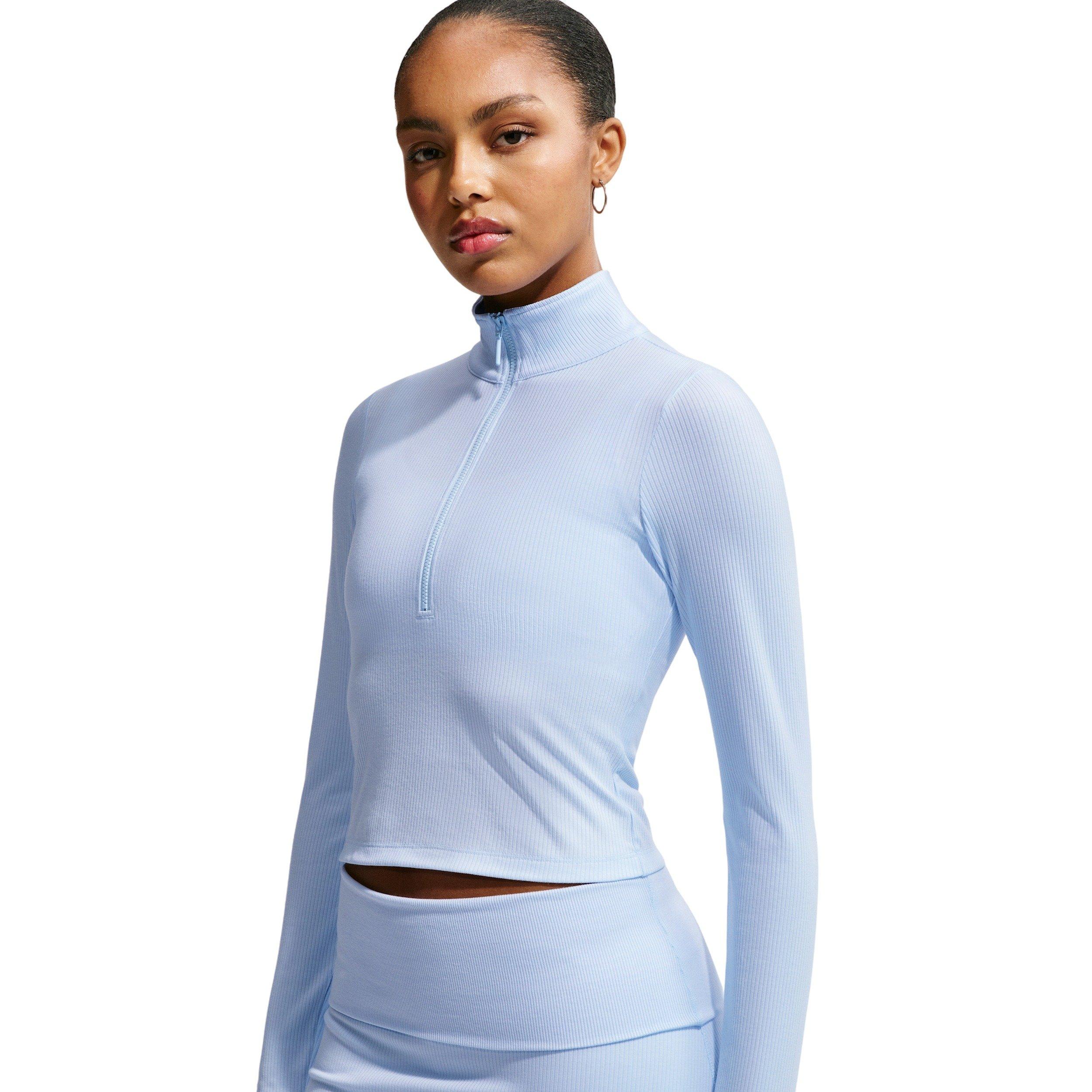 Nike Women's Sportswear Chill Knit Tight 1/4 Zip Long Sleeve Ribbed Top - BLUE Thumbnail View 3