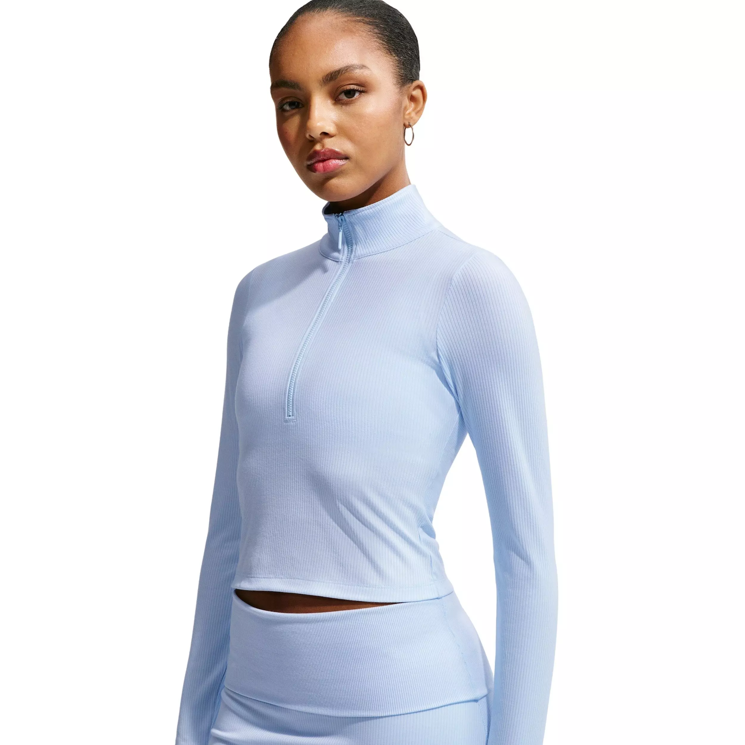 Nike Women's Sportswear Chill Knit Tight 1/4 Zip Long Sleeve Ribbed Top - BLUE